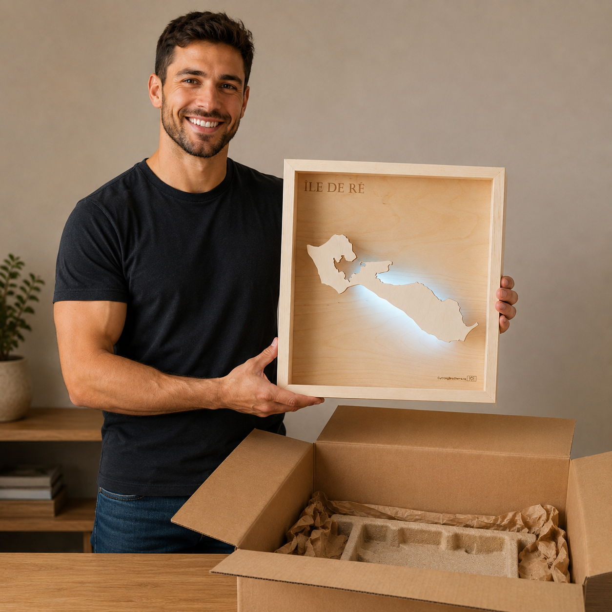ILE DE RE -  3D Holz INSEL LICHT KARTE (LED)