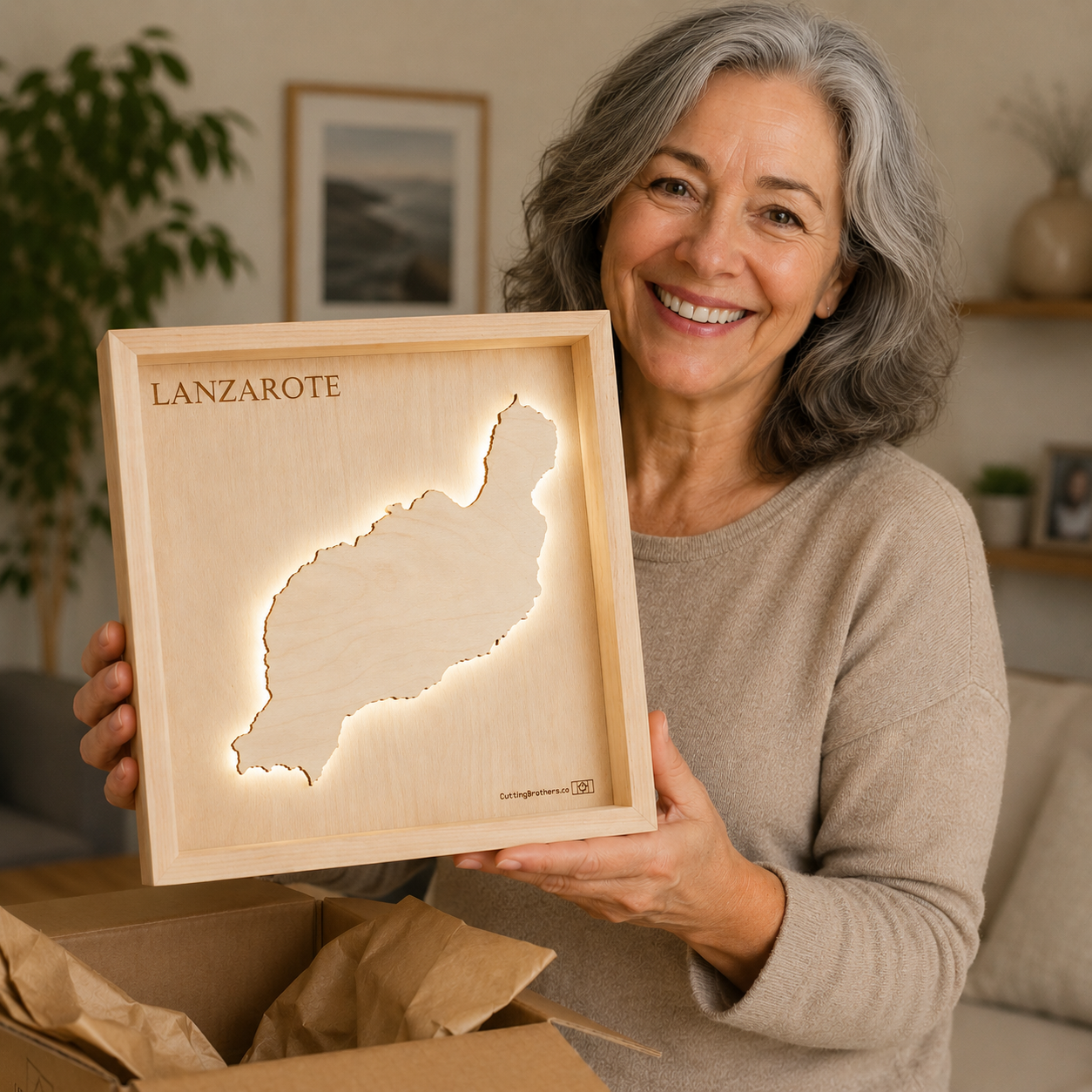 LANZAROTE -  3D Holz INSEL LICHT KARTE (LED)