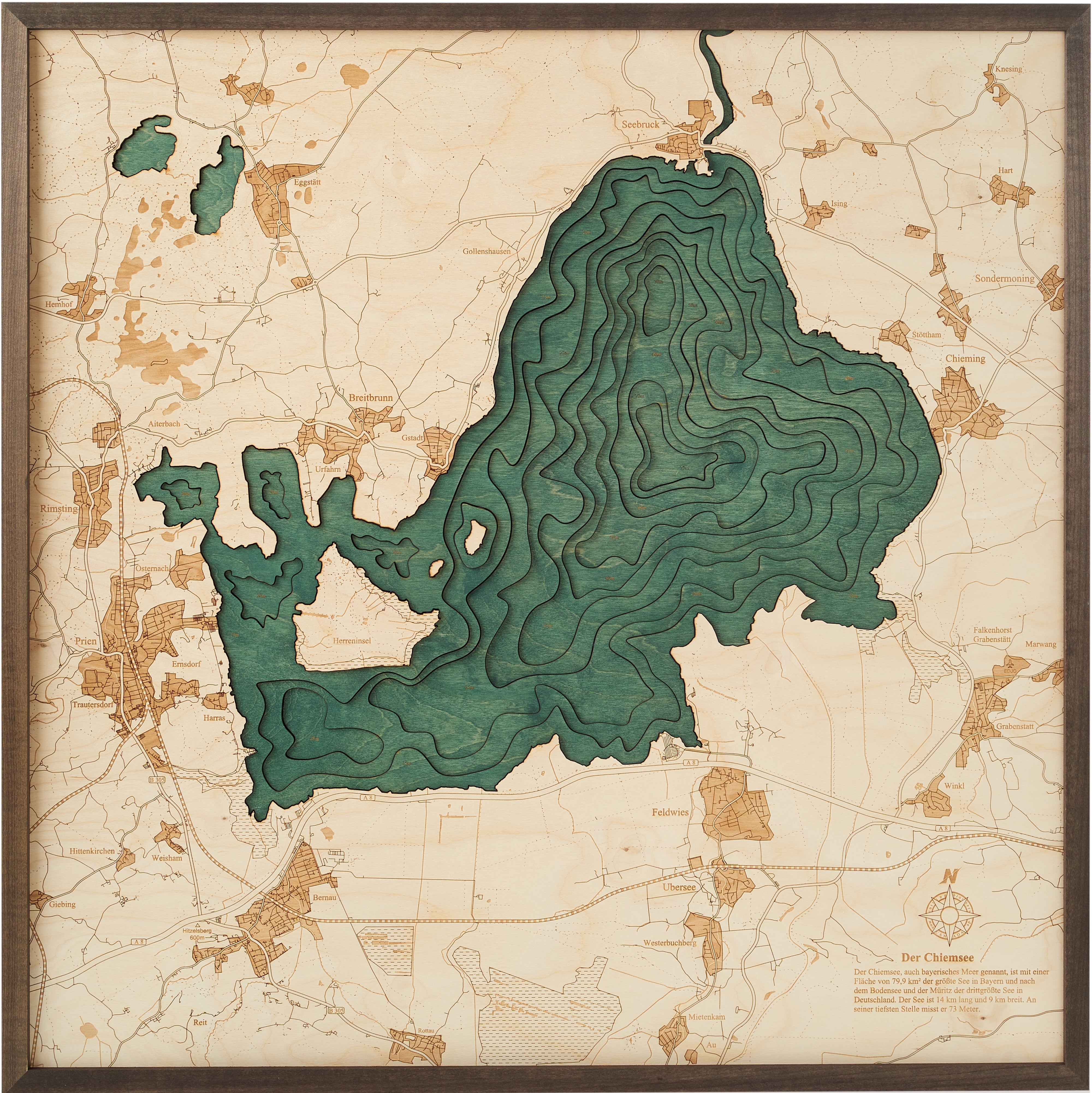 CHIEMSEE 3D wooden wall map - version L