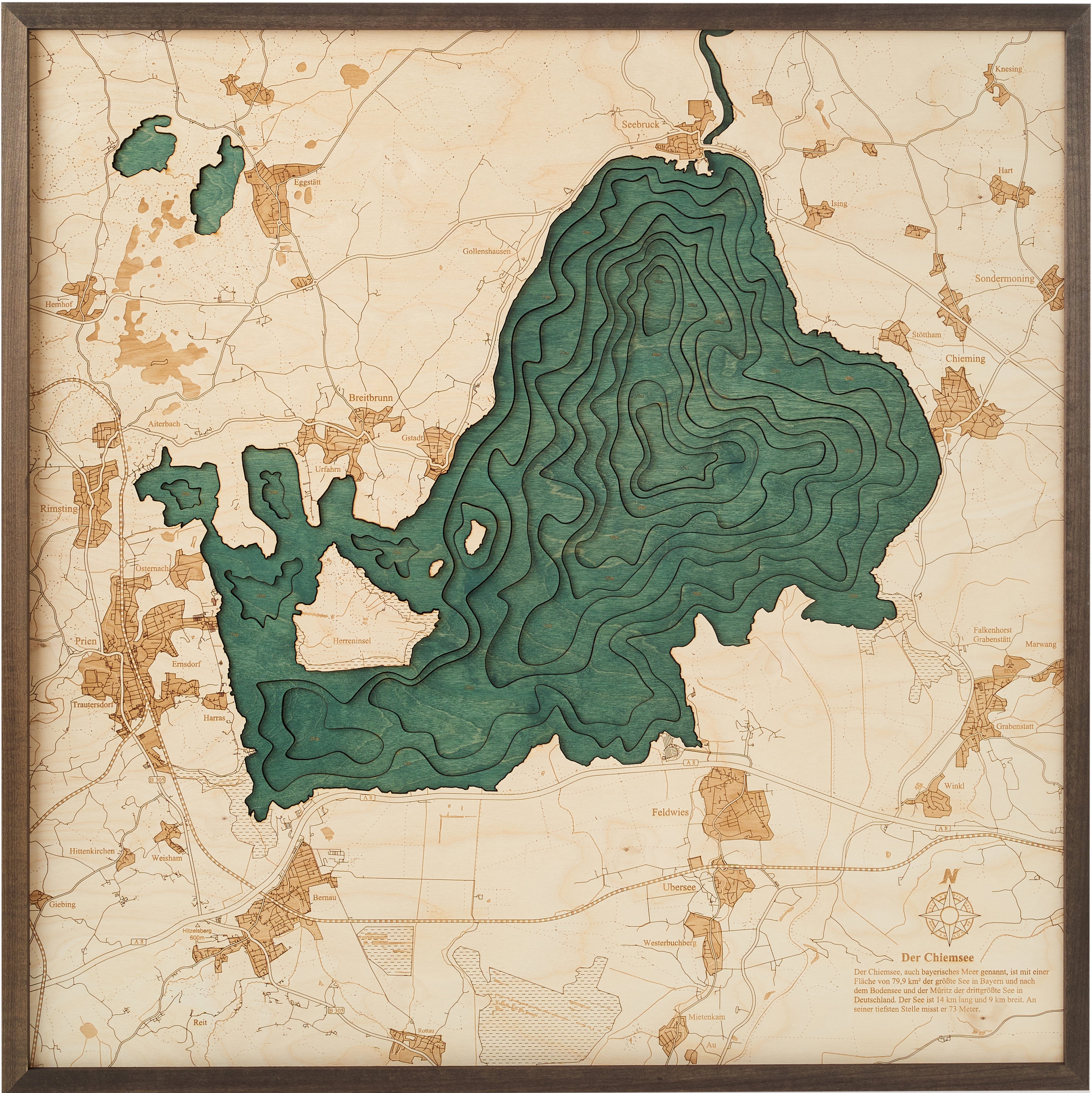 CHIEMSEE 3D Holz Wandkarte - Version L