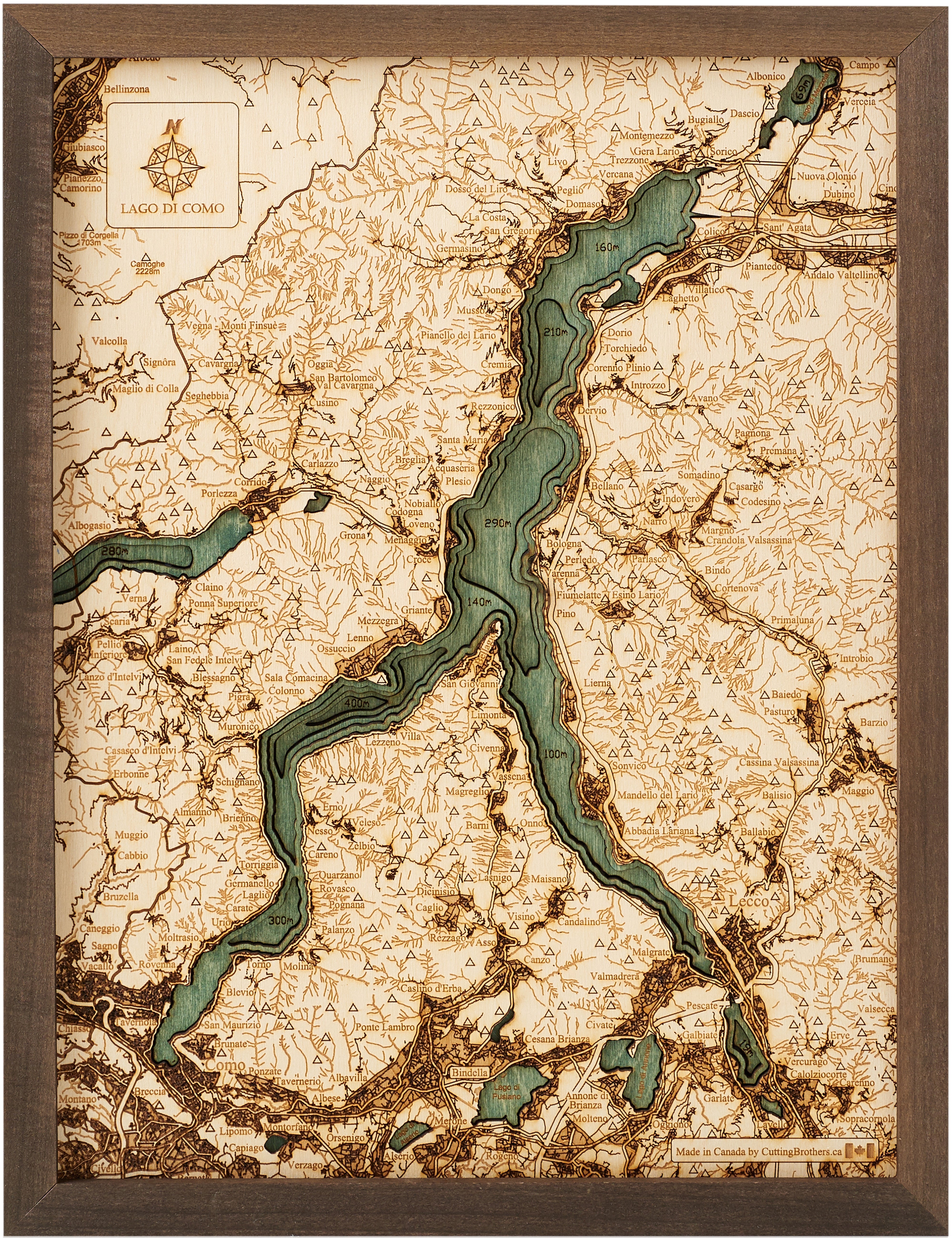 LAKE COMO 3D Wooden Wall Map - Version S 