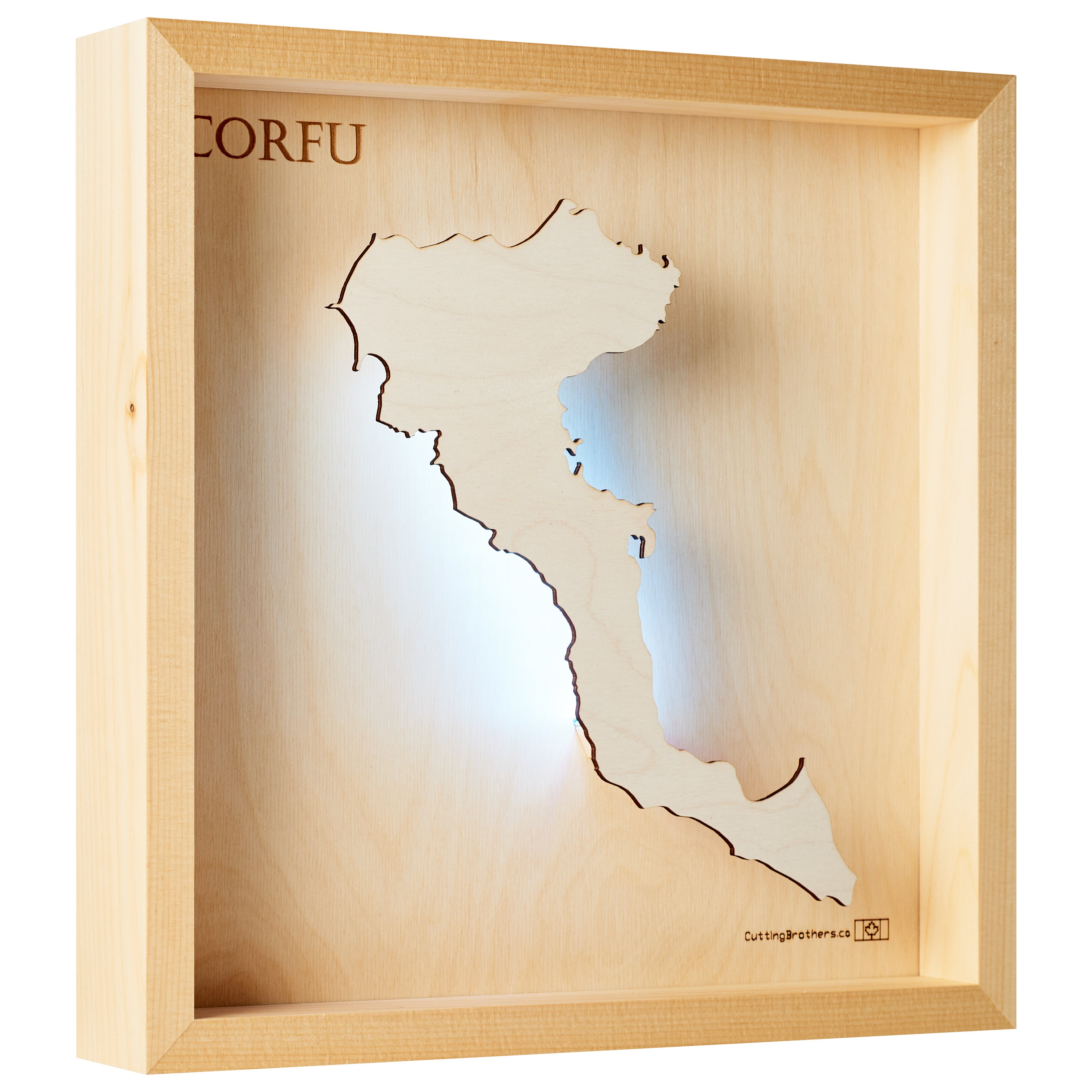 KORFU -  3D Holz INSEL LICHT KARTE (LED) - lieferbar ab Oktober 2025
