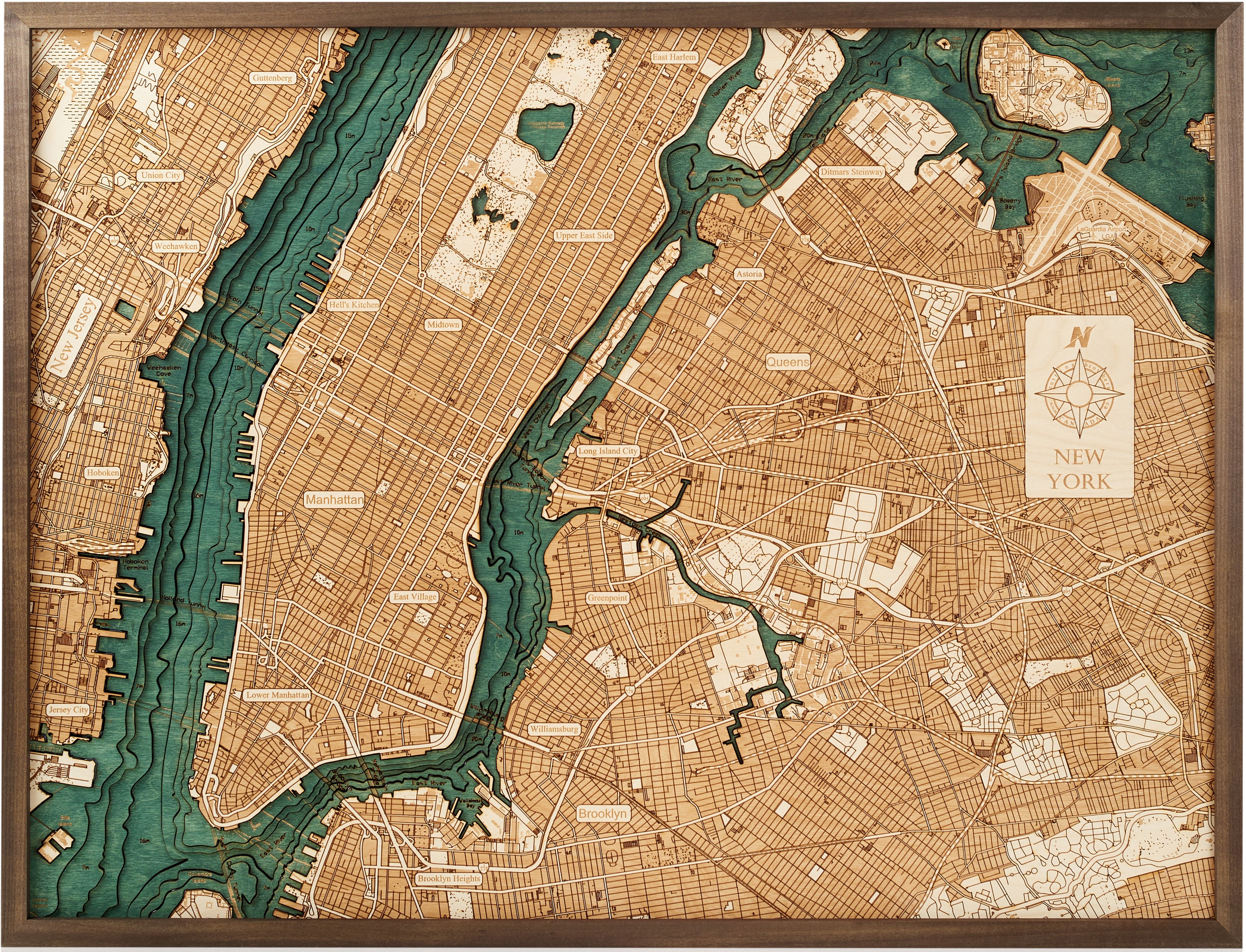 NEW YORK 3D Holz Wandkarte - Version L