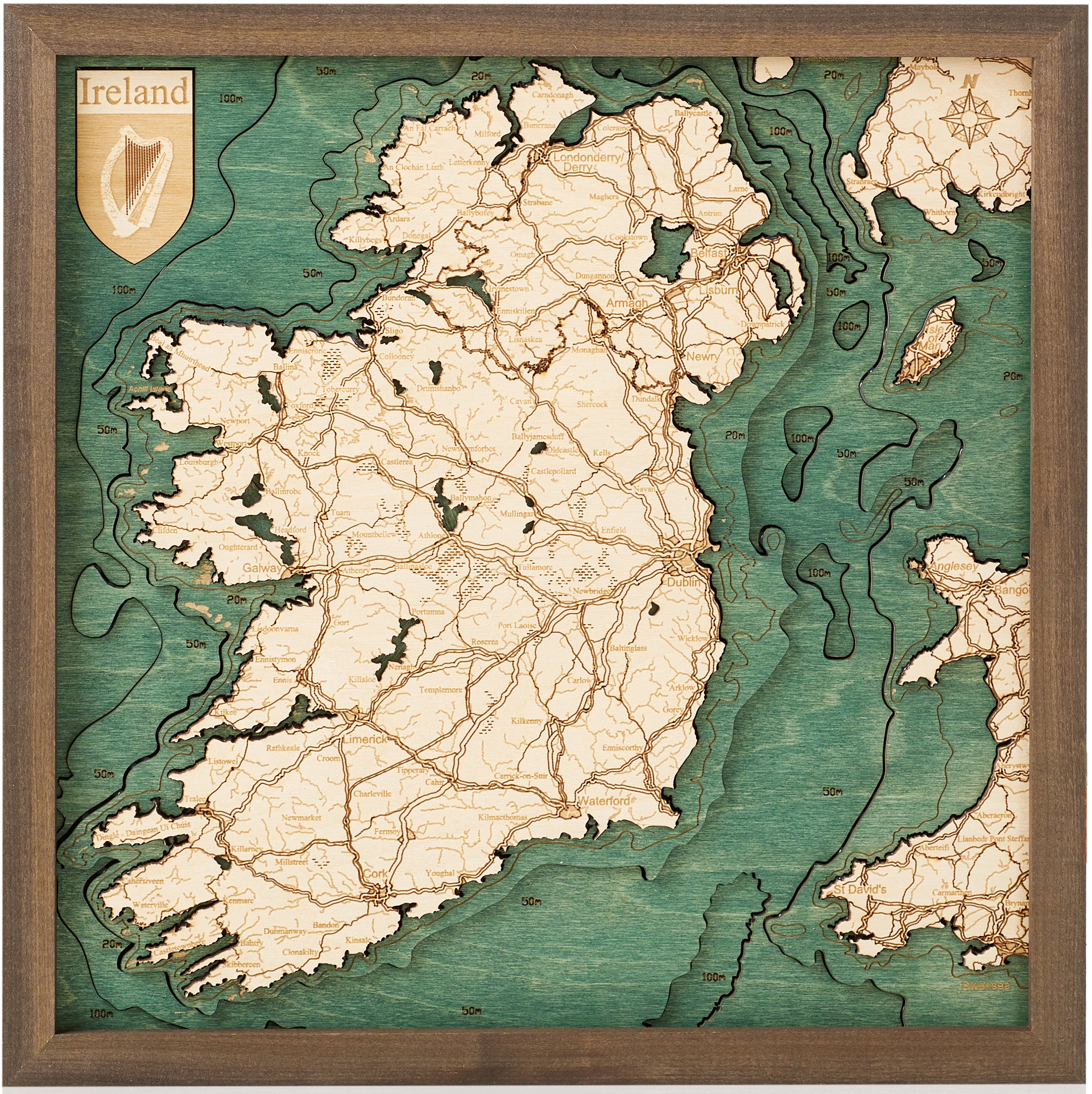 IRLAND 3D Holz Wandkarte - Version S