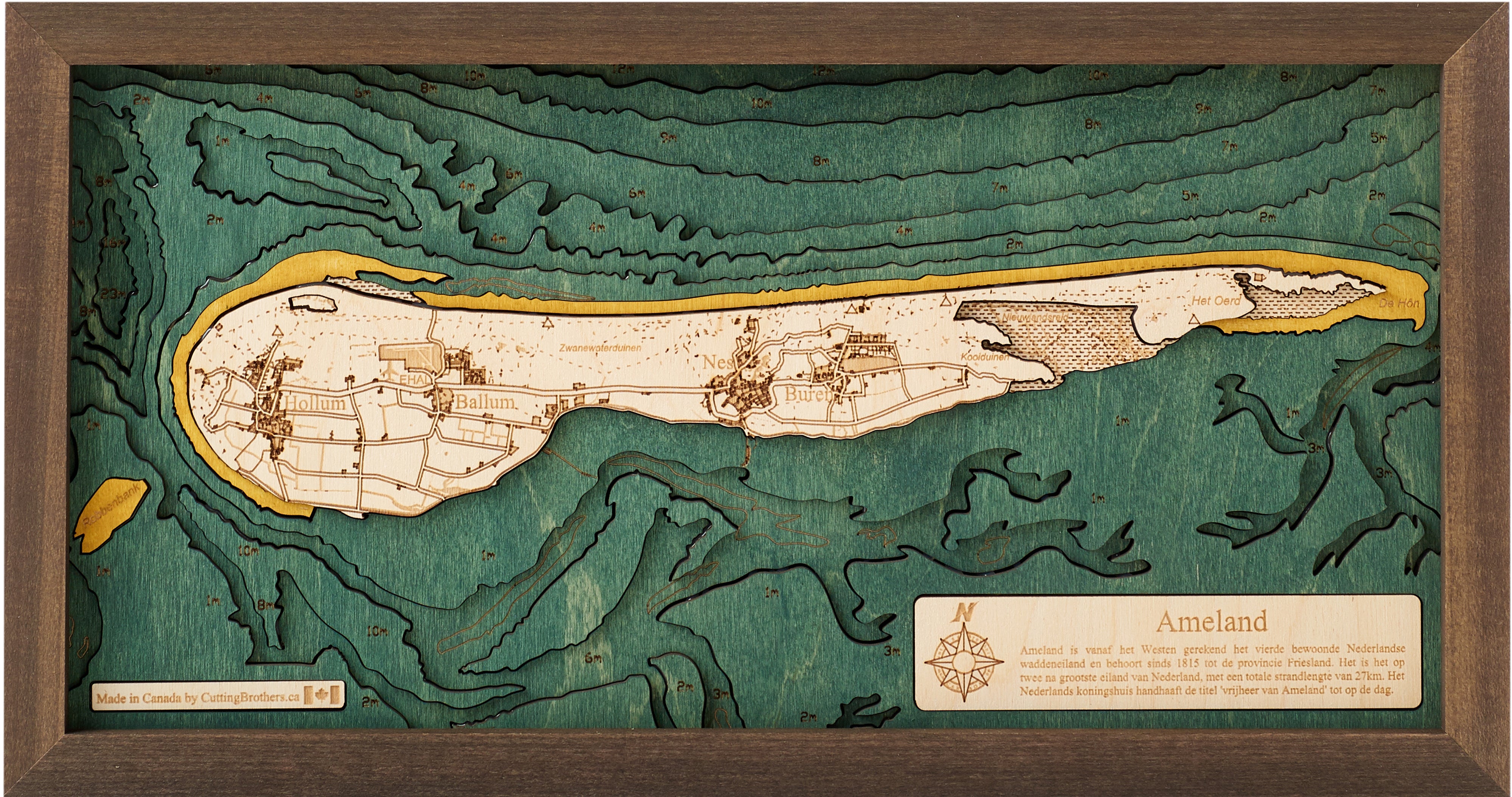 AMELAND 3D Wooden Wall Map - Version S 