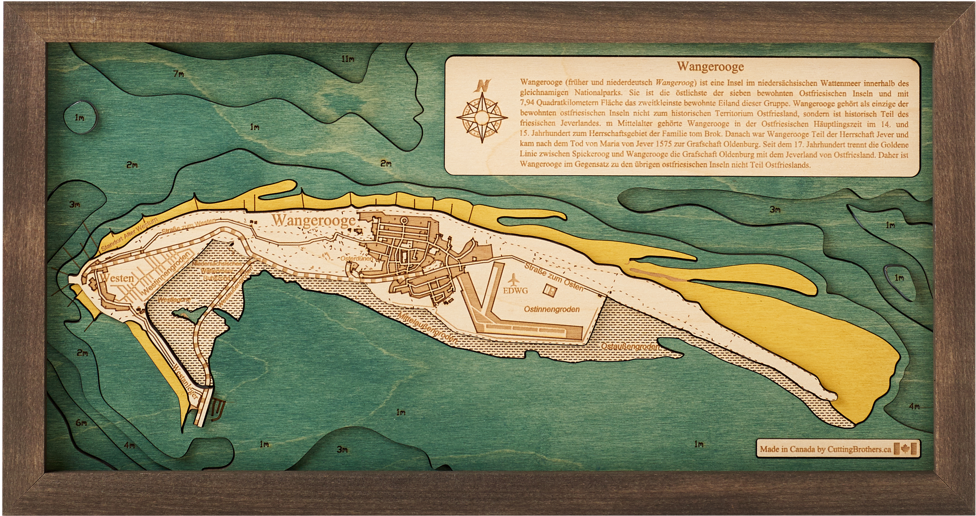 WANGEROOGE 3D Holz Wandkarte - Version S