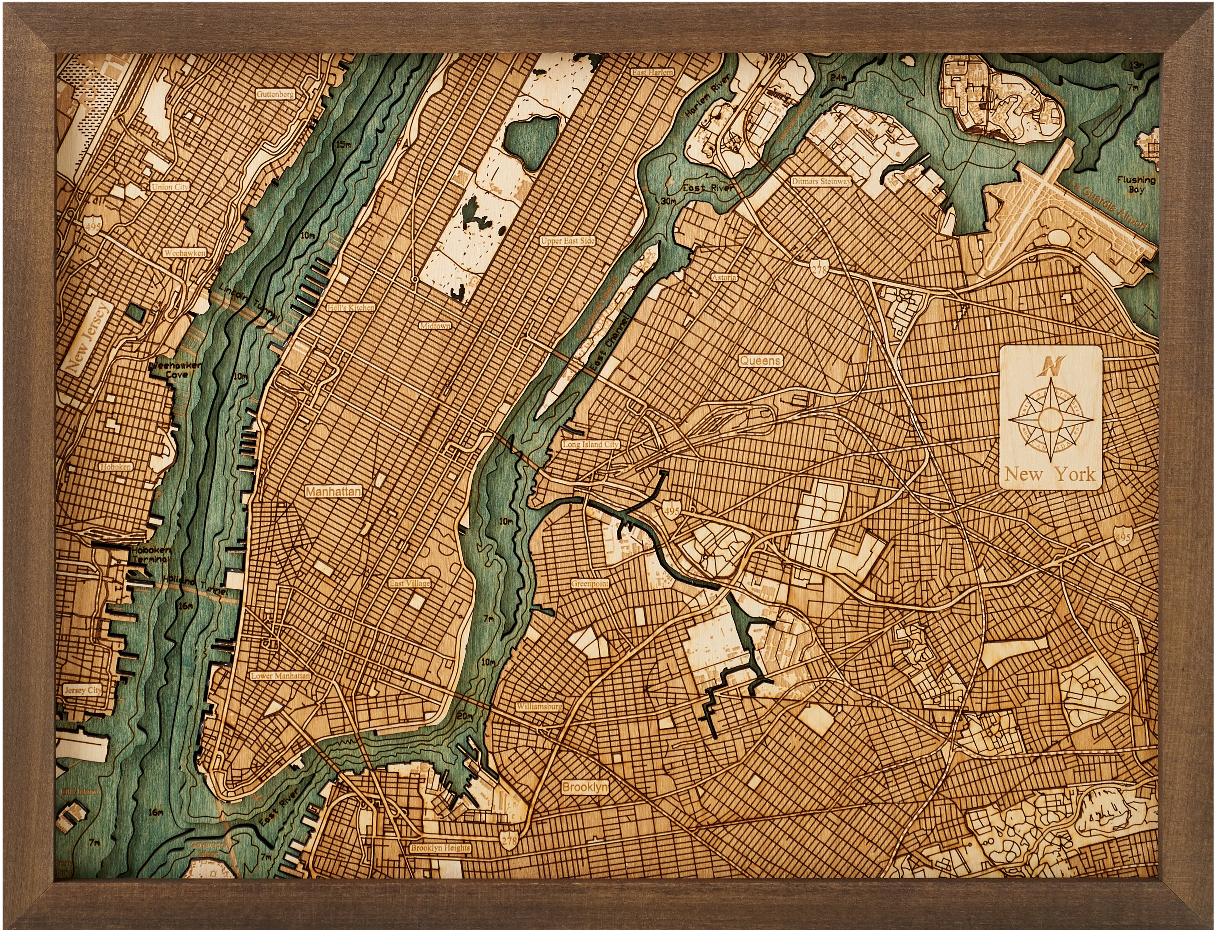 NEW YORK 3D wooden wall map - version S
