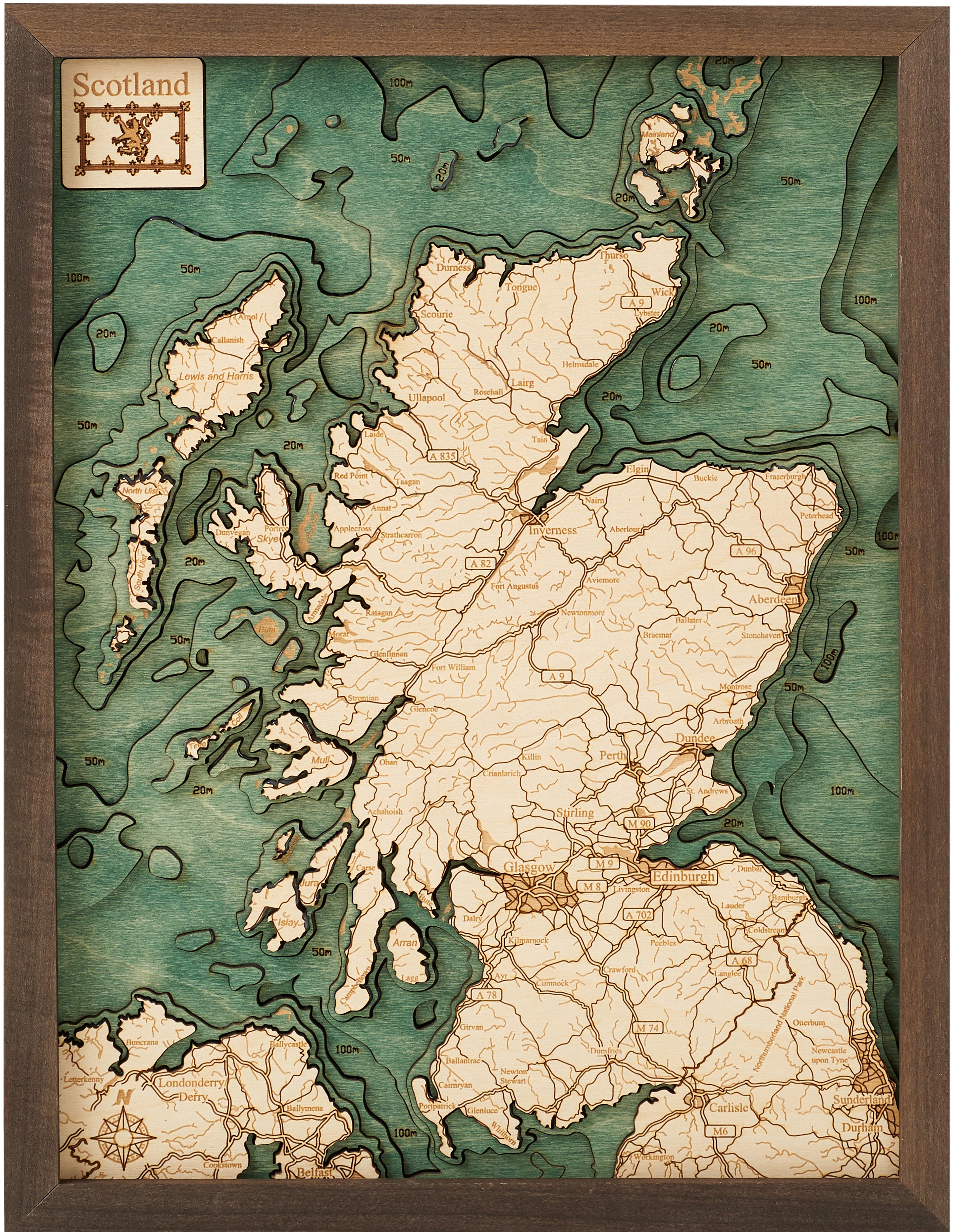 SCHOTTLAND 3D Holz Wandkarte - Version S