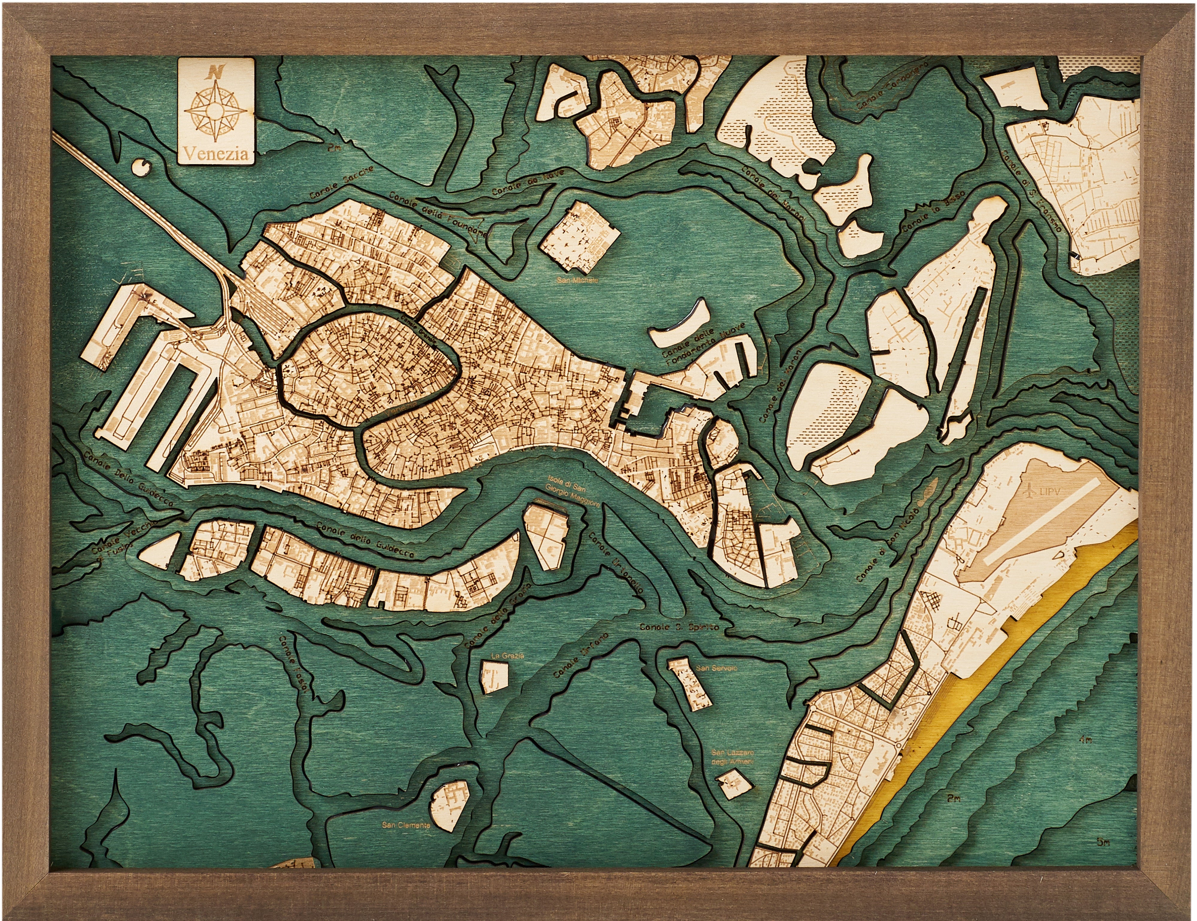 VENICE 3D Wooden Wall Map - Version S 