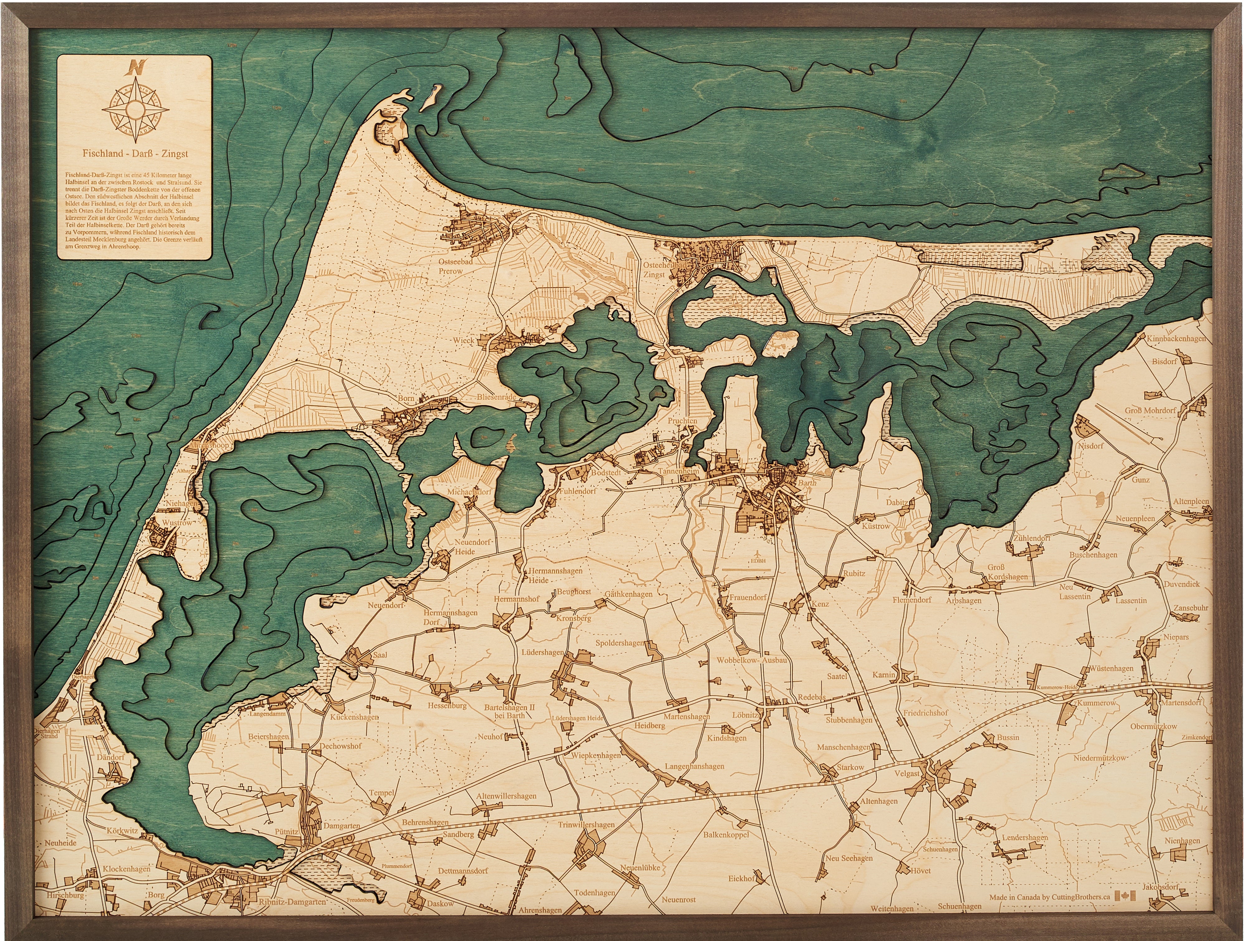 FISCHLAND-DARß-ZINGST 3D wooden wall map - version L