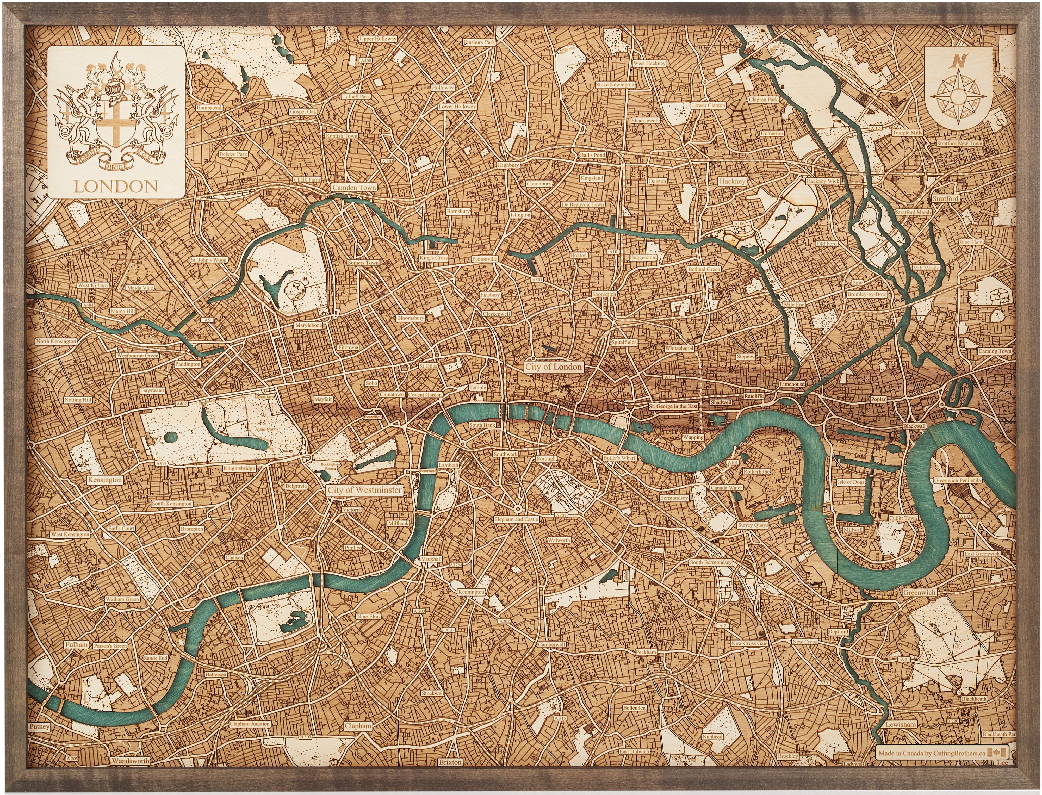 LONDON 3D Holz Wandkarte - Version L