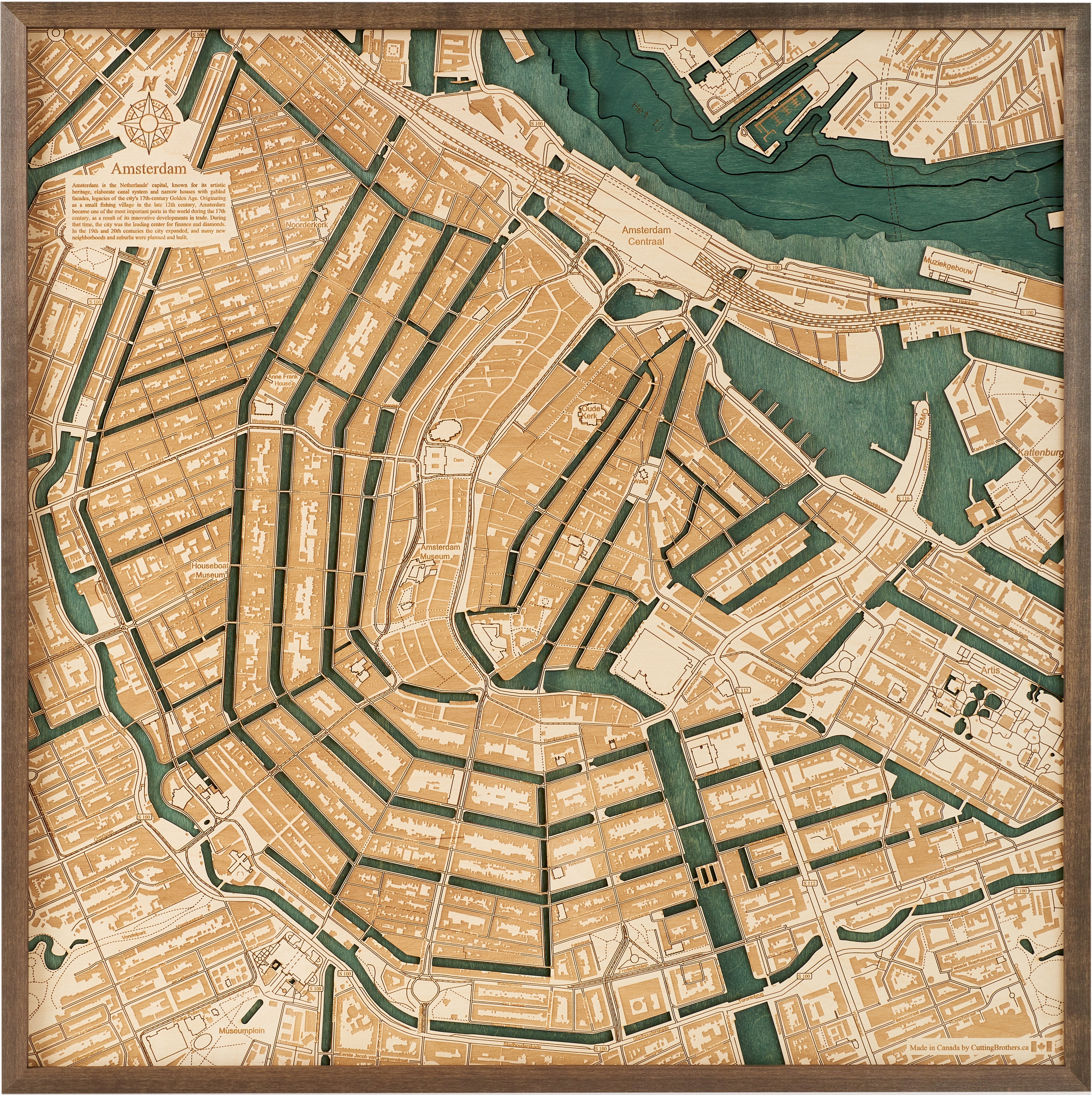 AMSTERDAM 3D Wooden Wall Map - Version L 