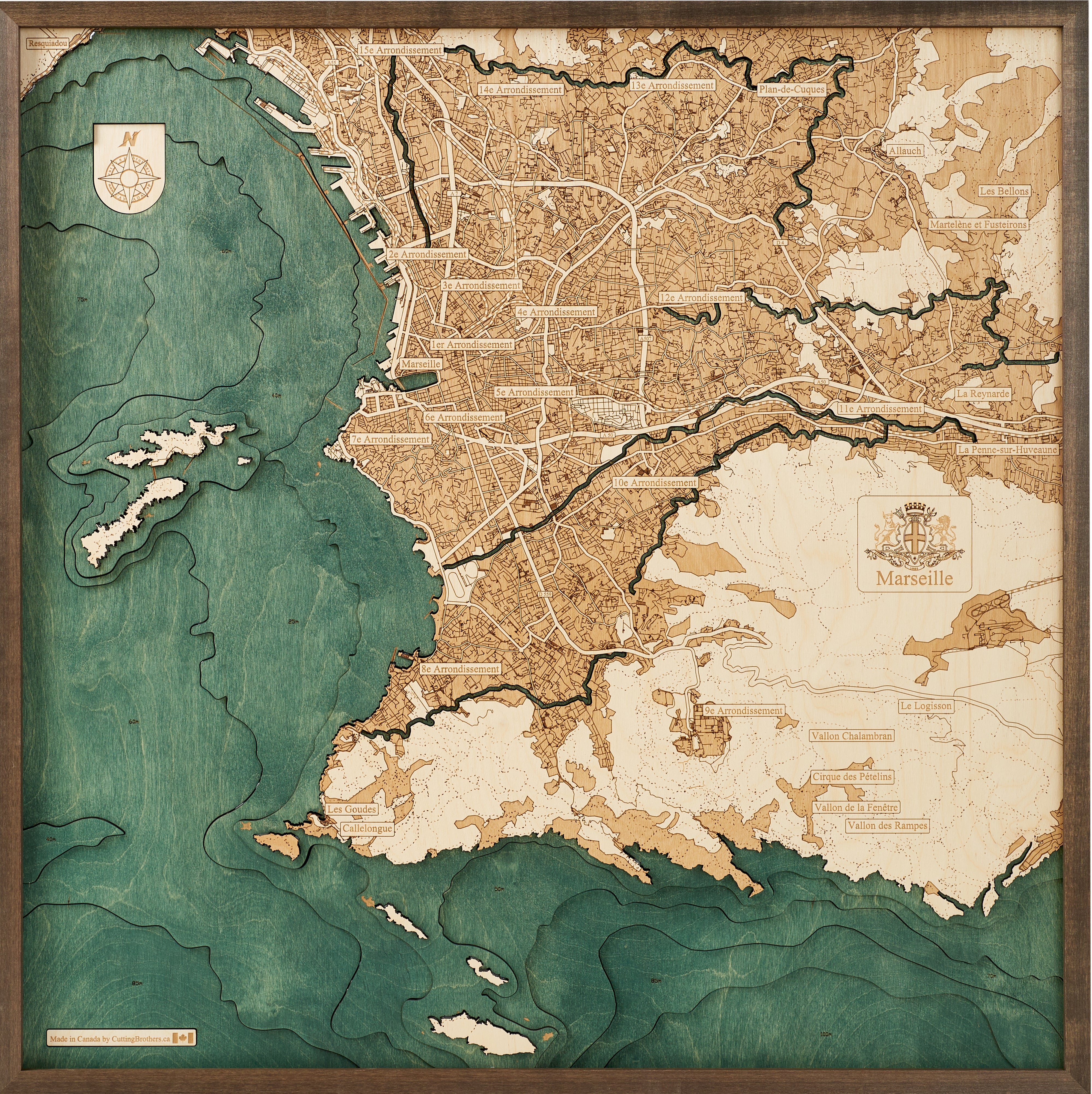MARSEILLE 3D wooden wall map - version L 