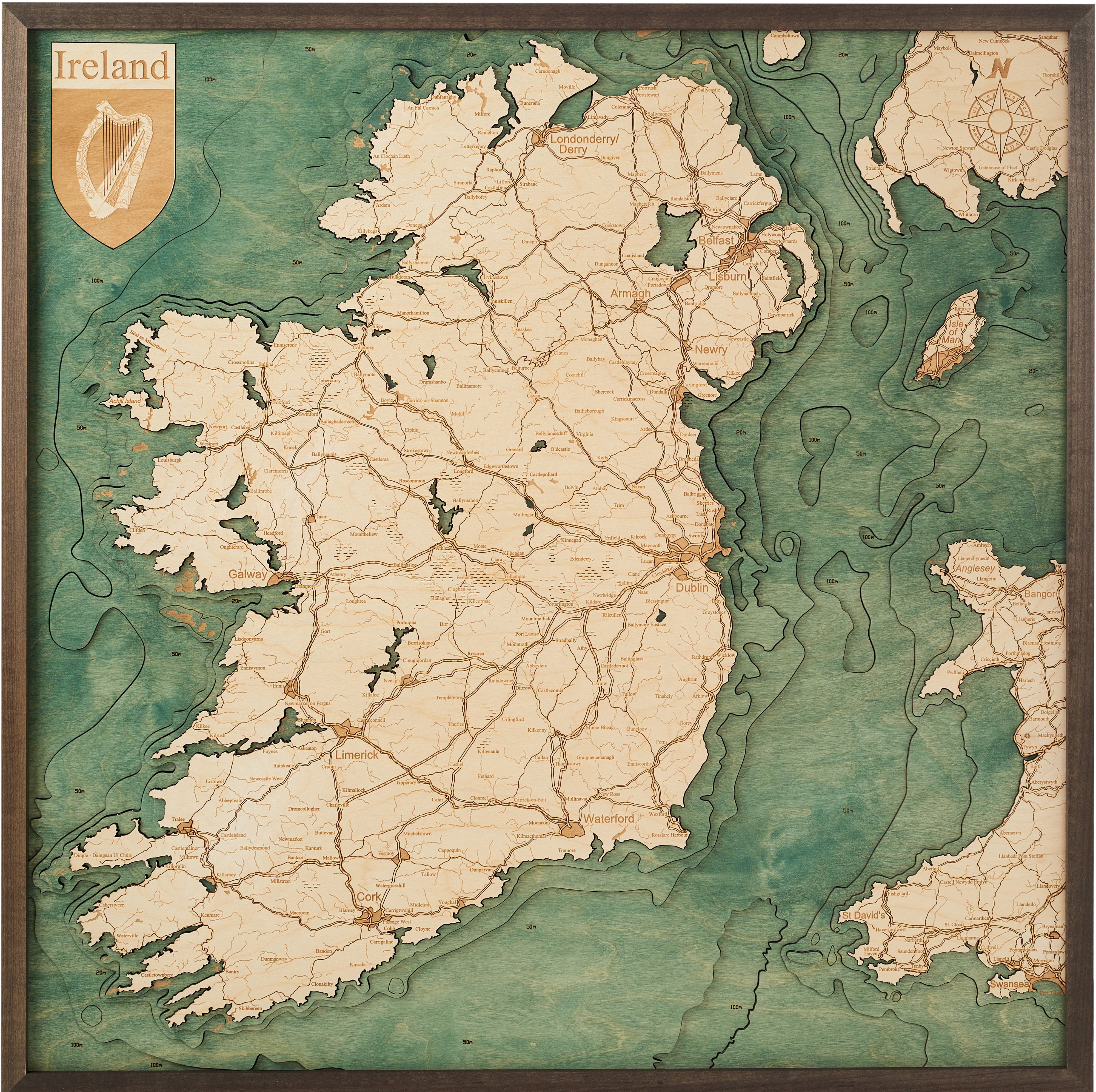 IRLAND 3D Holz Wandkarte - Version L