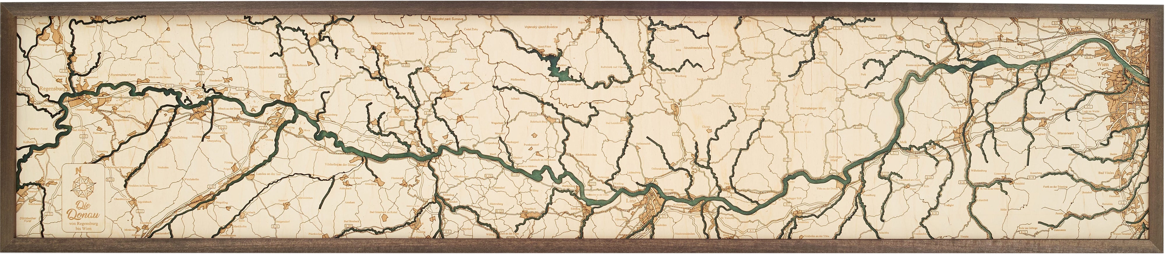 DANUBE 3D wooden wall map - version L 