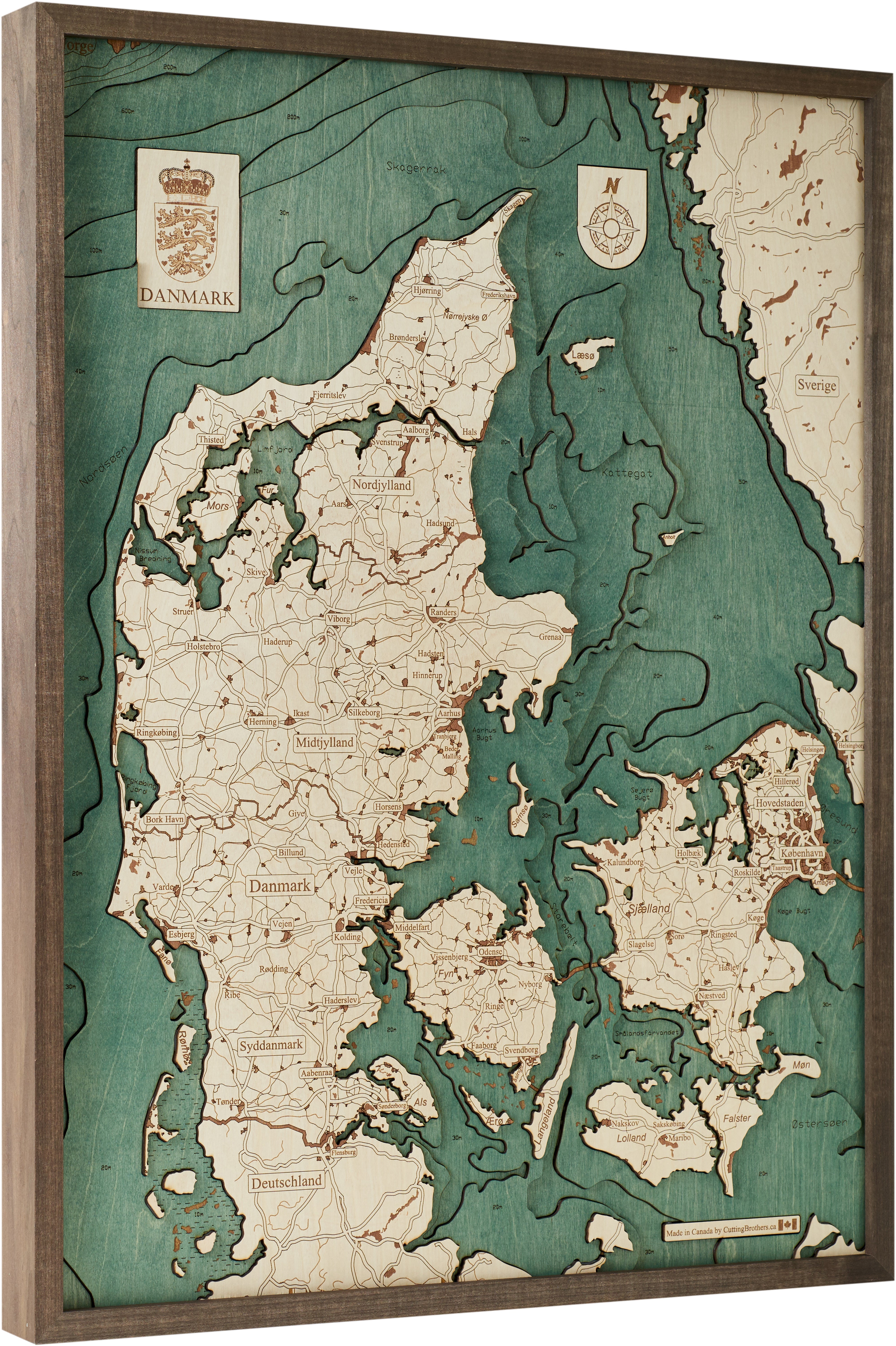COPENHAGEN 3D Wooden Wall Map - Version L