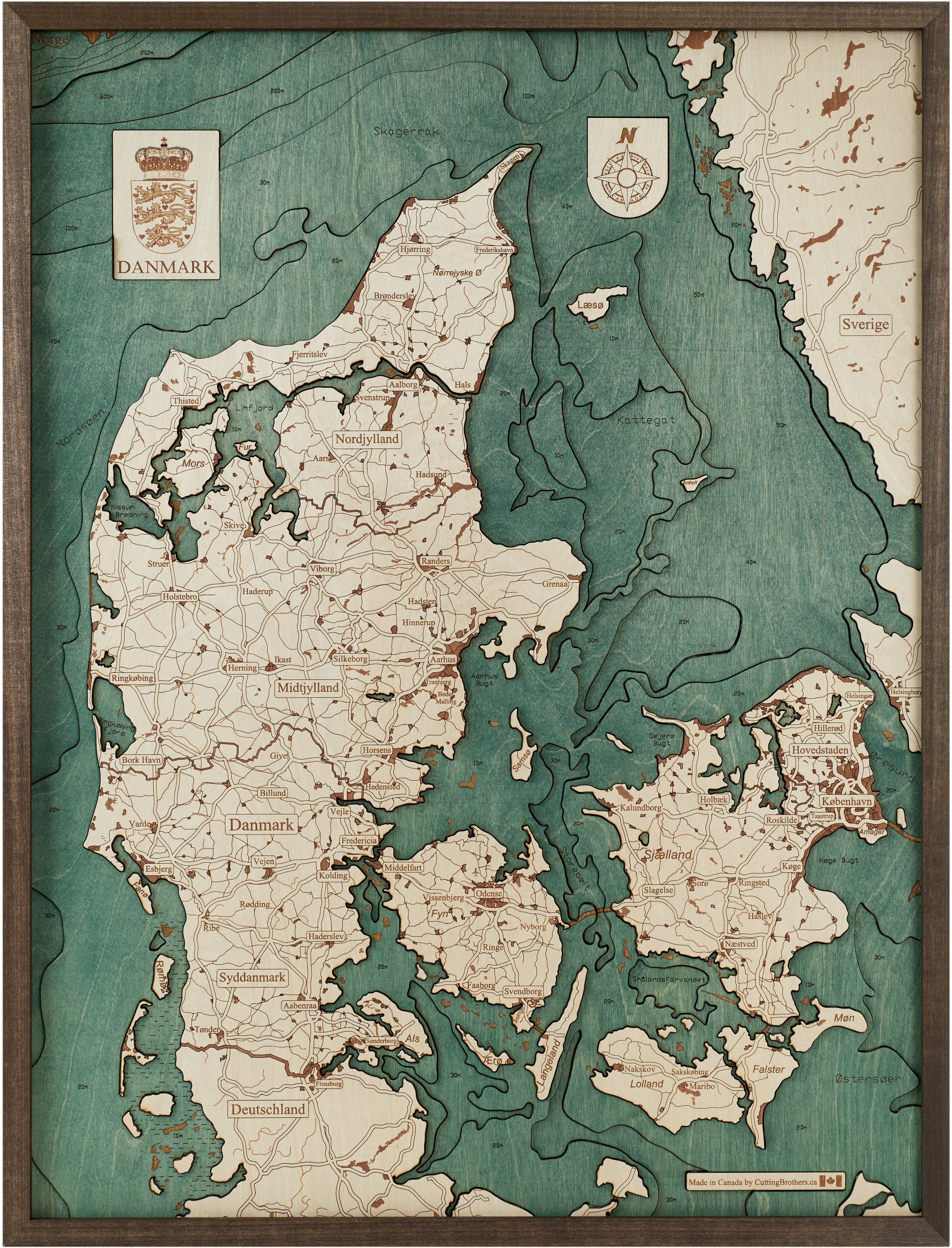 COPENHAGEN 3D Wooden Wall Map - Version L