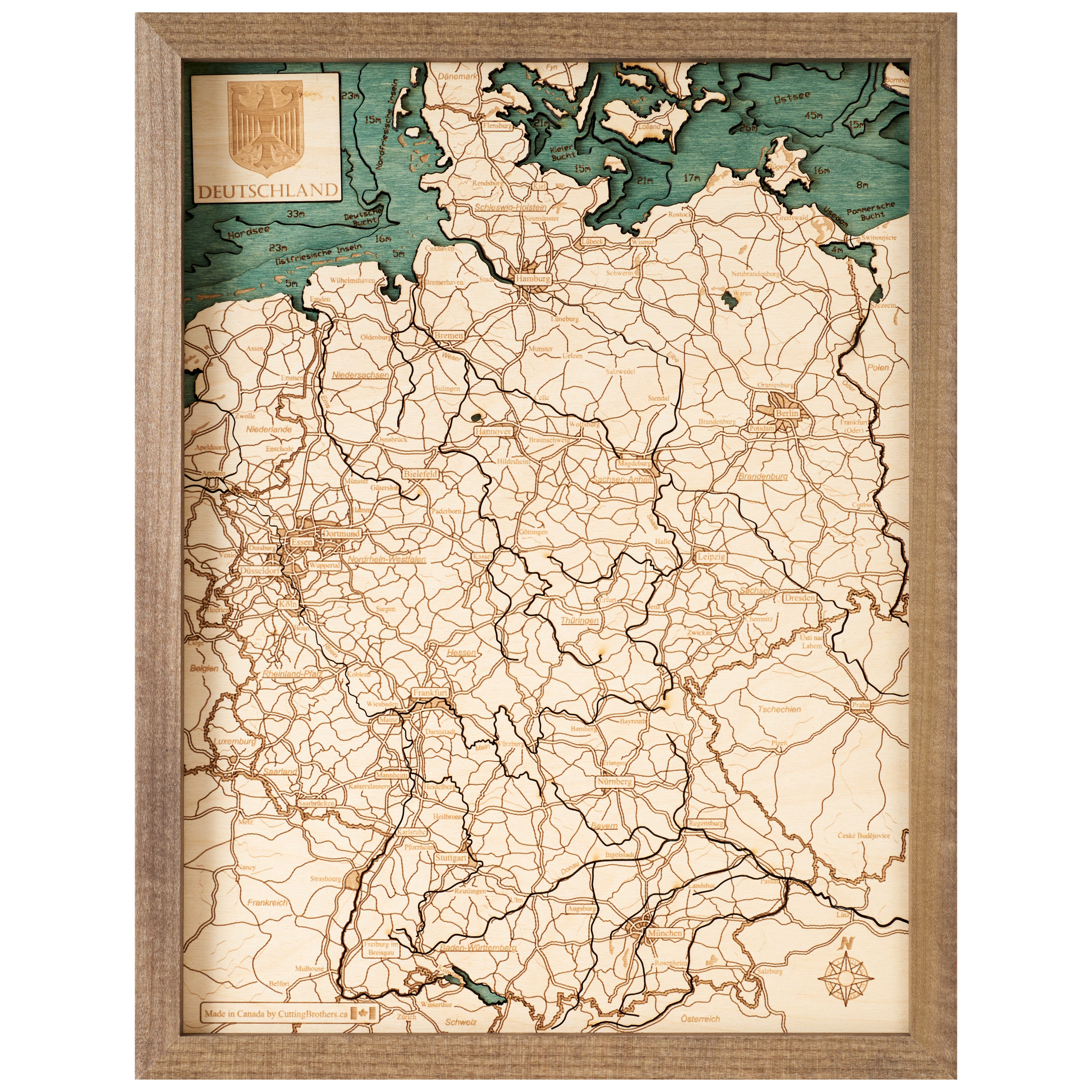 DEUTSCHLAND 3D Holz Wandkarte - Version S