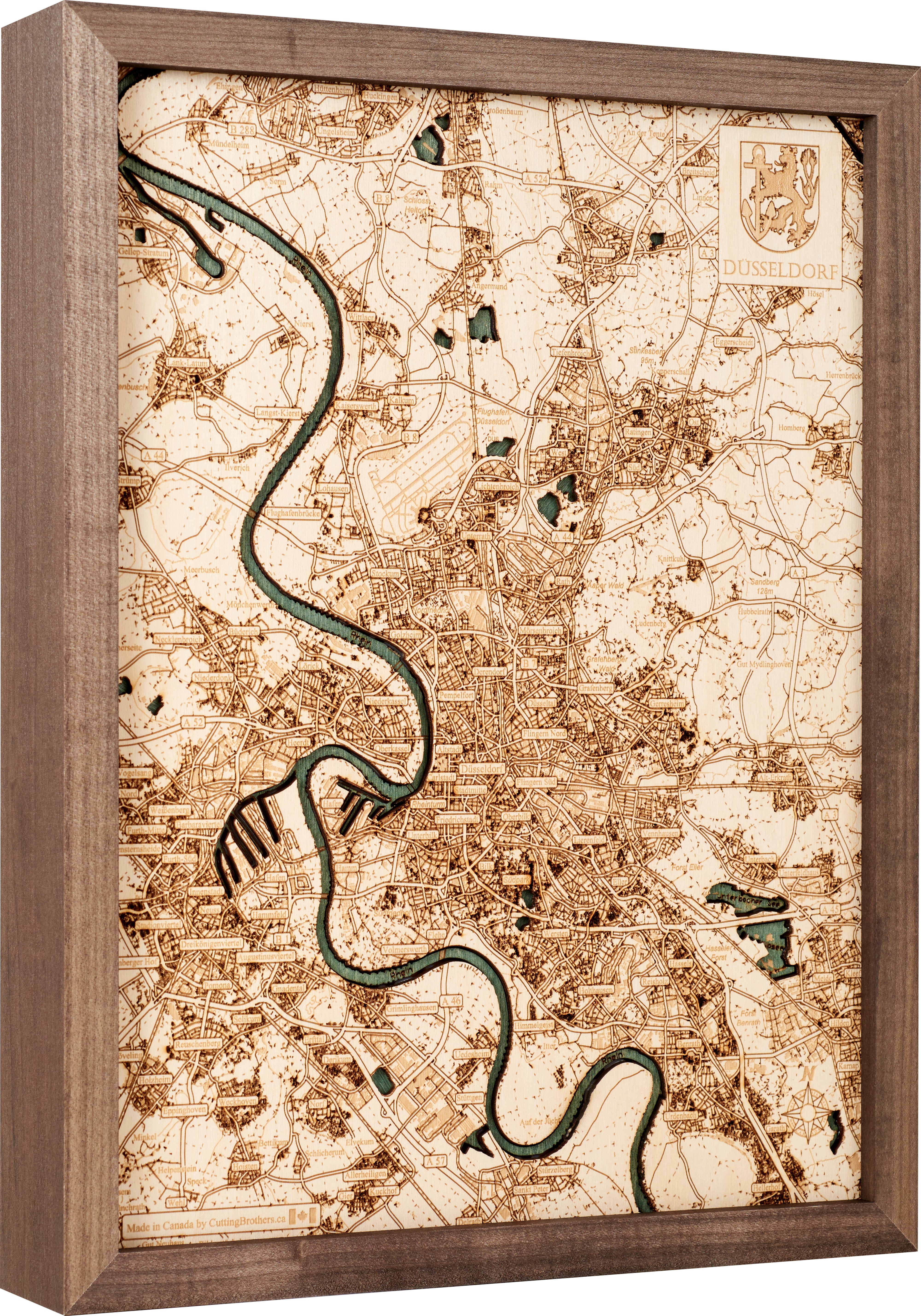 DÜSSELDORF 3D wooden wall map - version S
