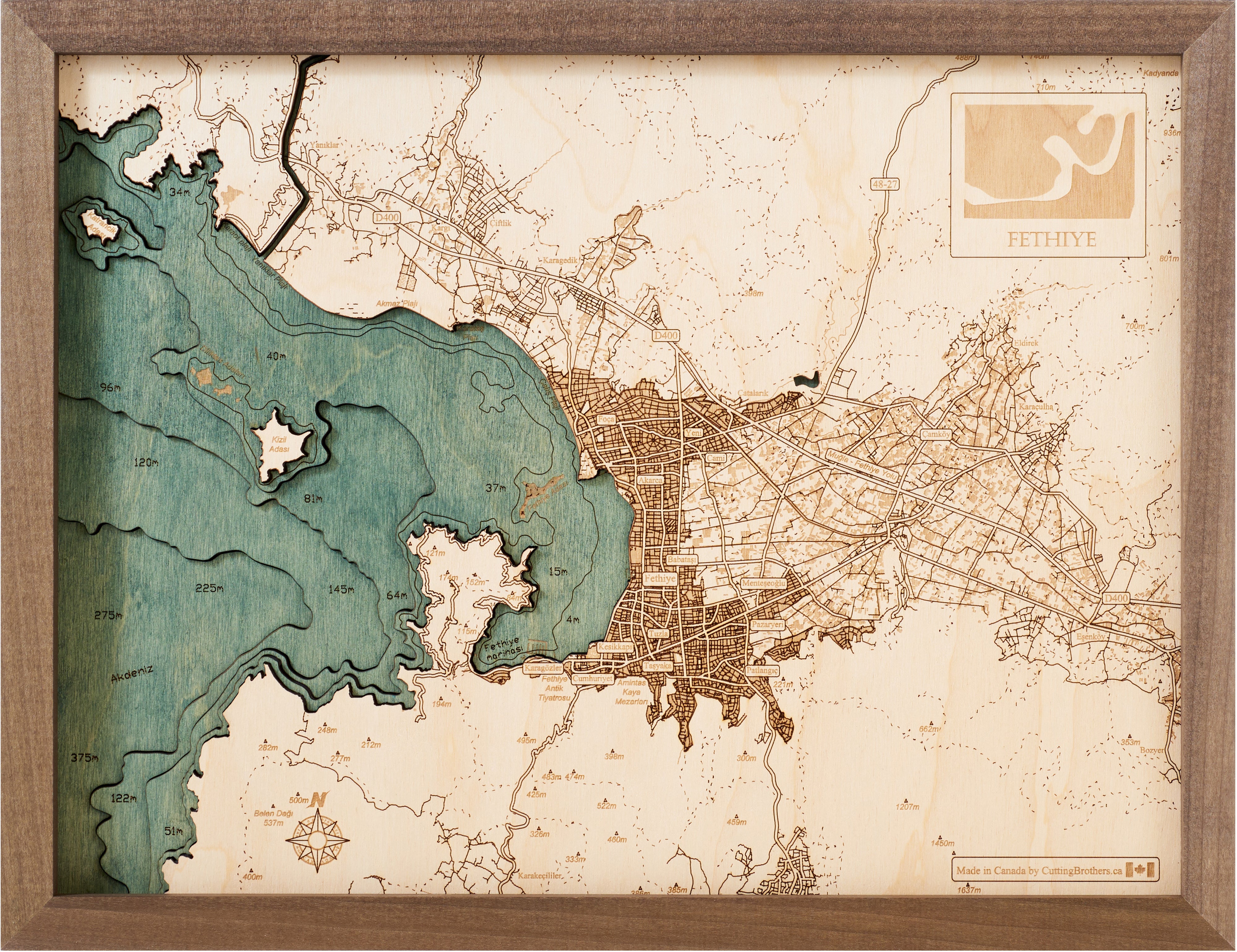 FETHIYE 3D Holz Wandkarte - Version S