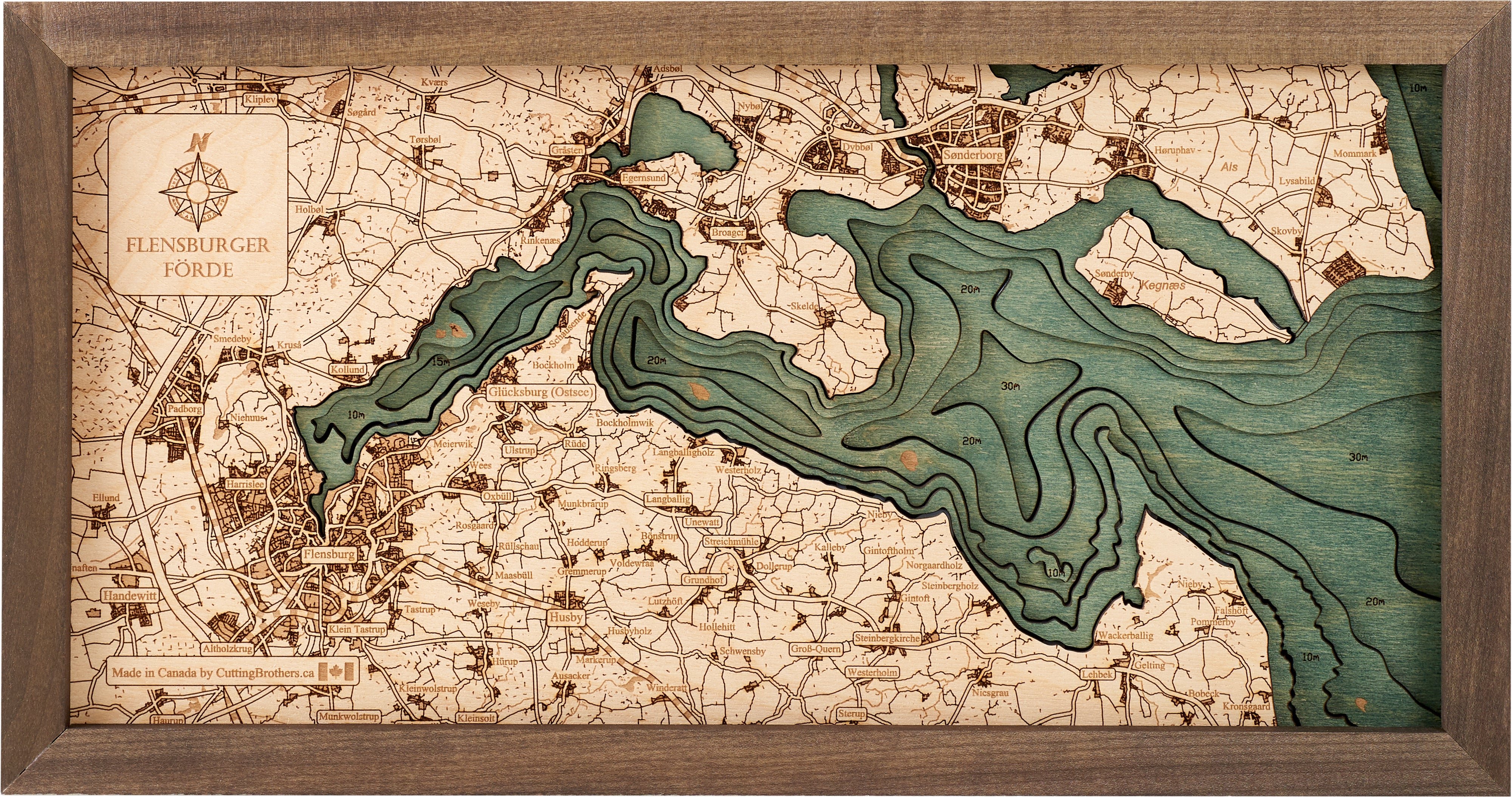 FLENSBURG FJORD 3D wooden wall map - version S 