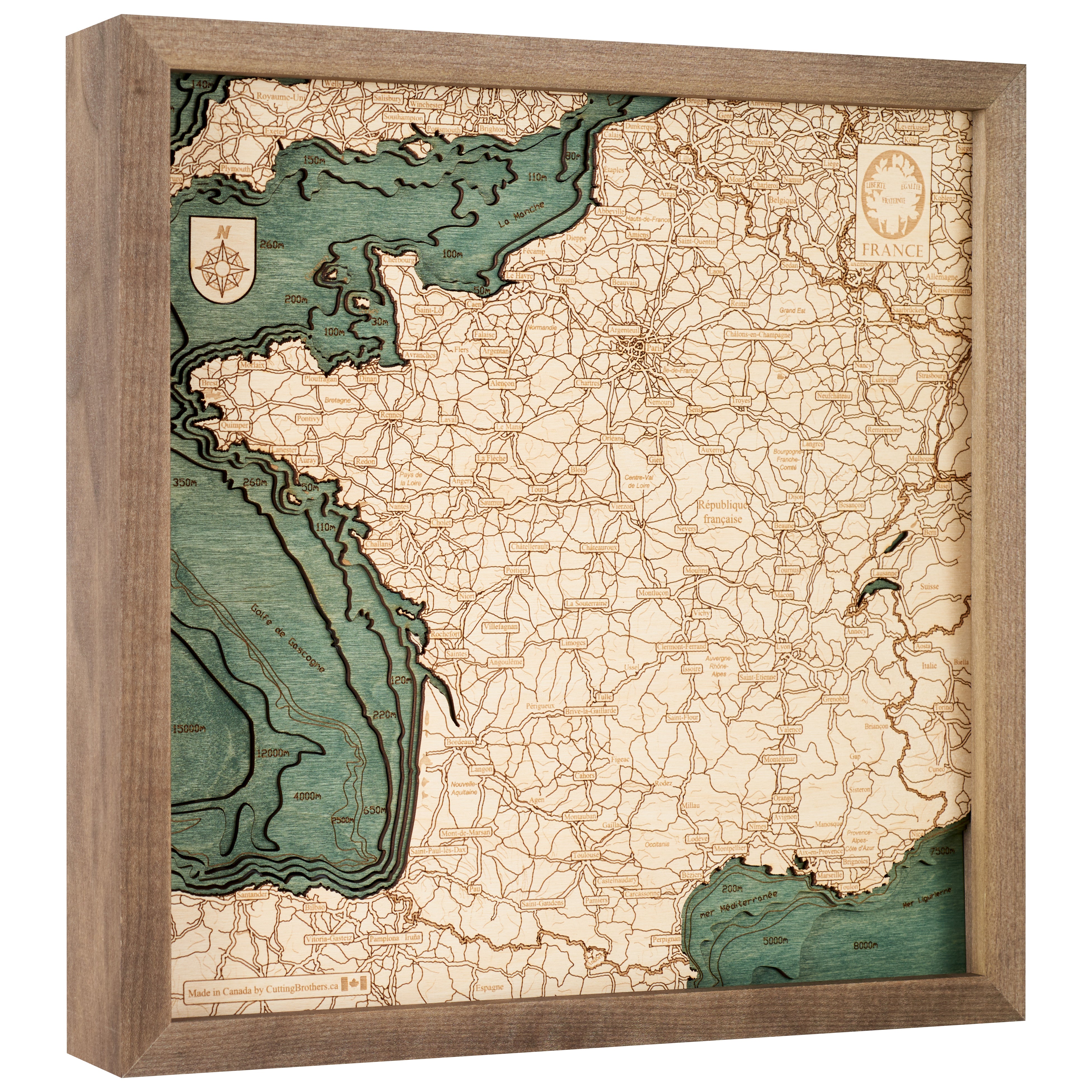FRANKREICH 3D Holz Wandkarte - Version S