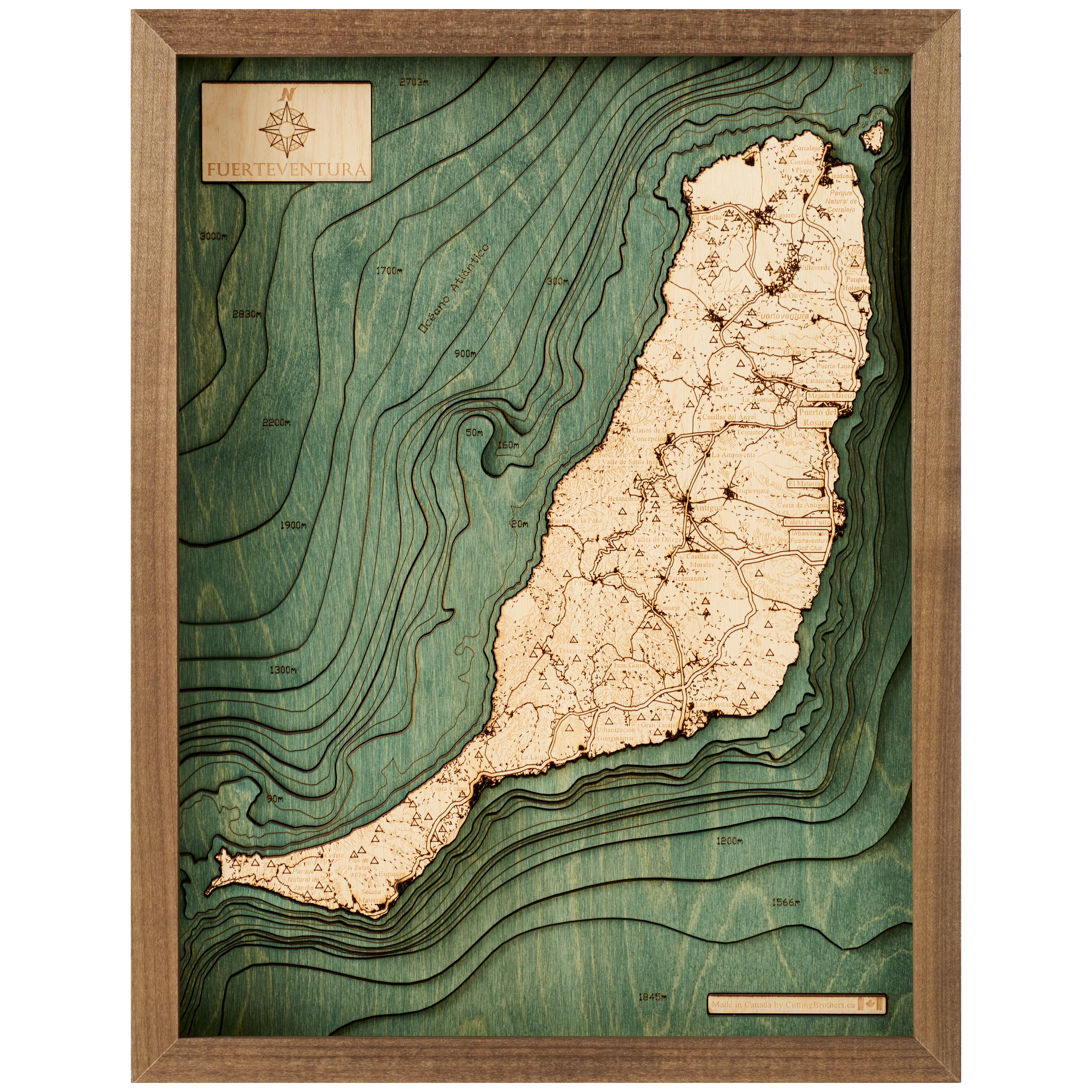 FUERTEVENTURA 3D Holz Wandkarte - Version S