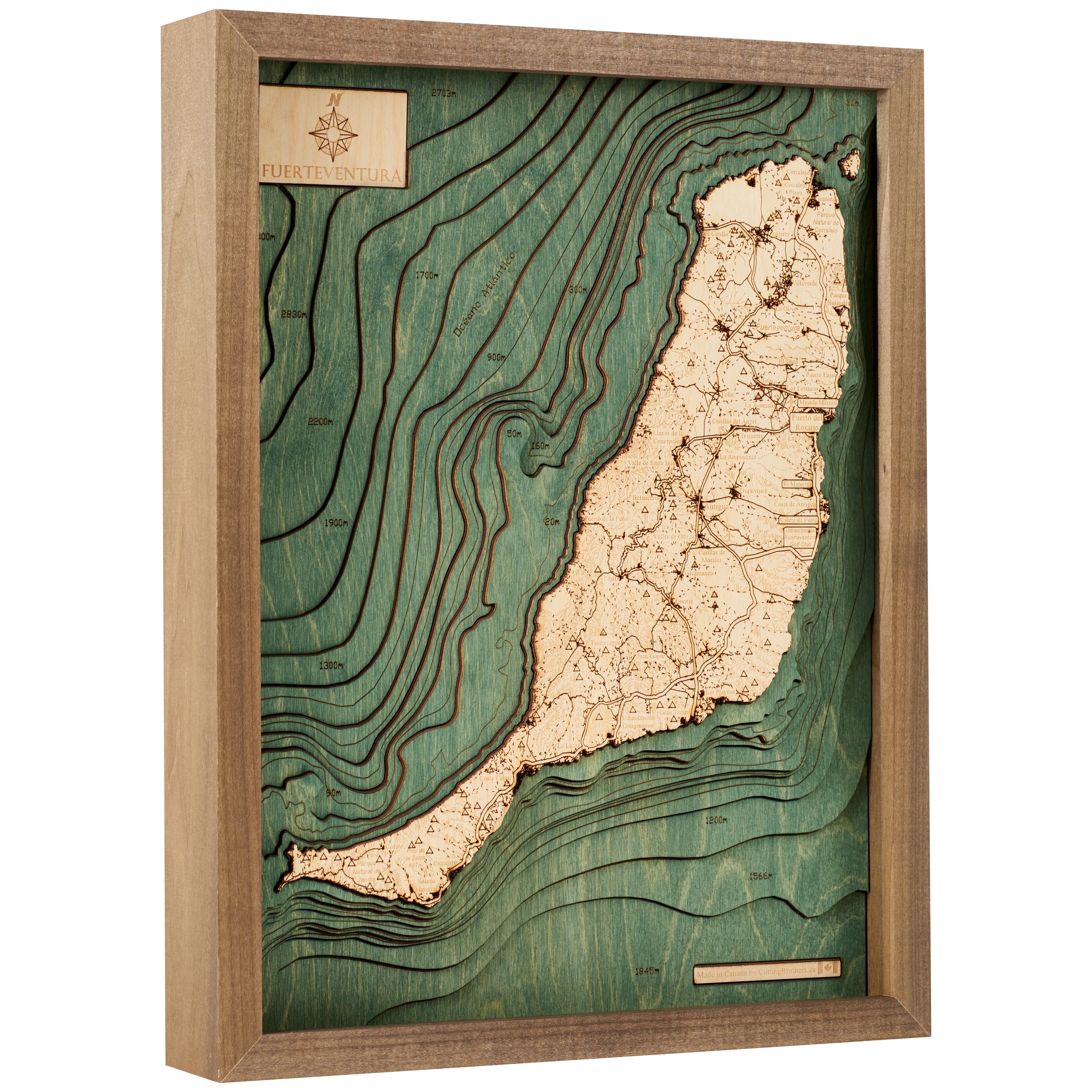 FUERTEVENTURA 3D Holz Wandkarte - Version S