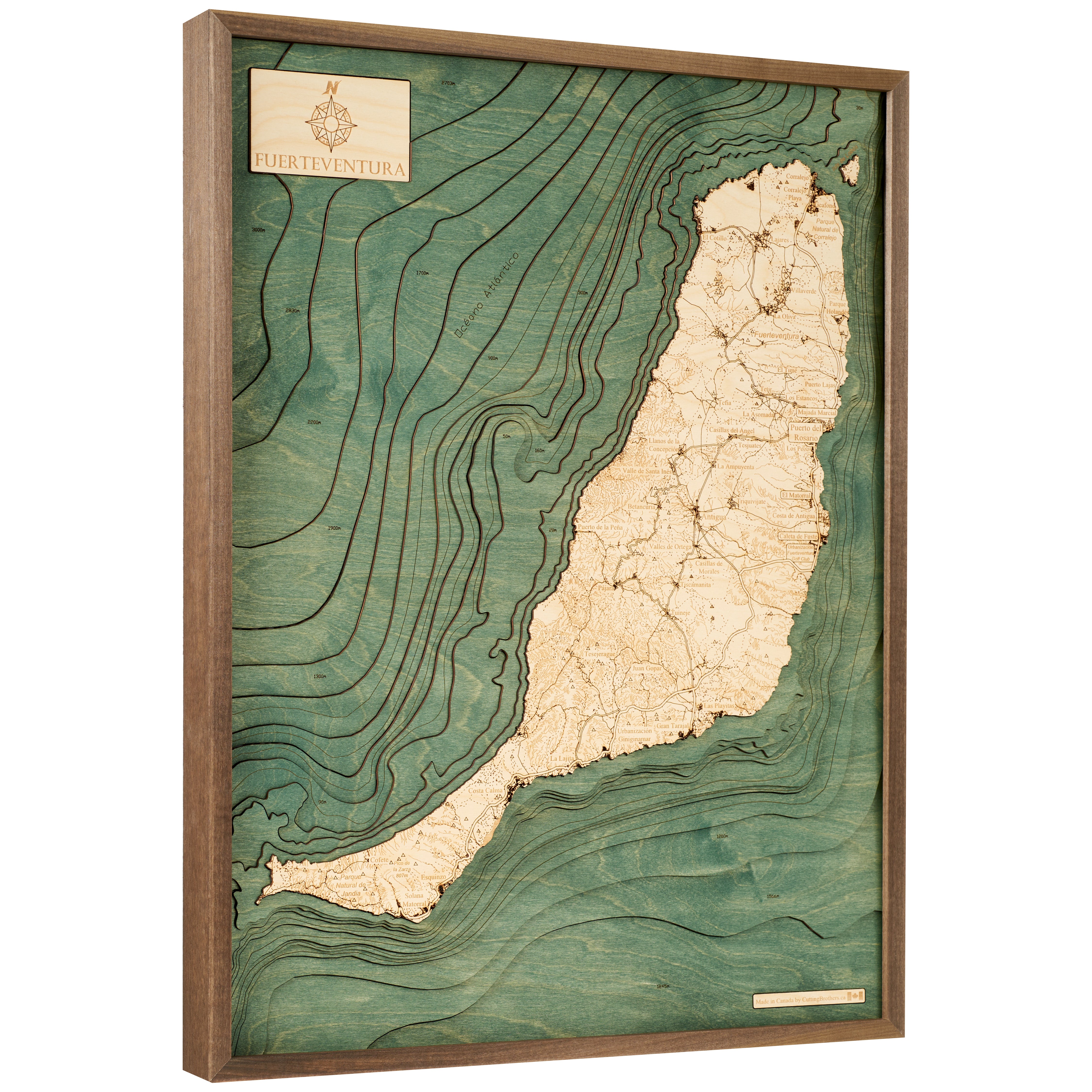 FUERTEVENTURA 3D Holz Wandkarte - Version L