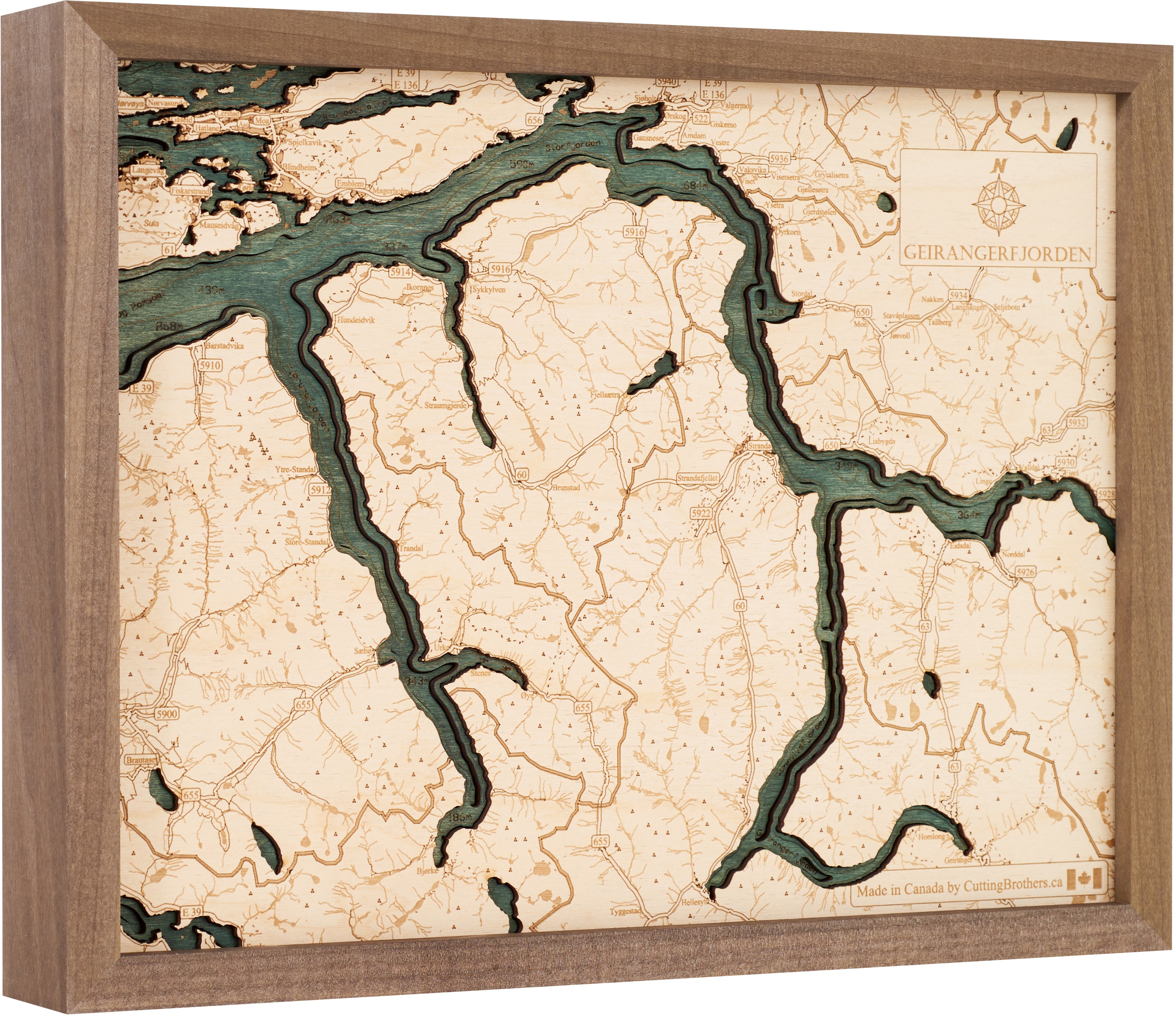 GEIRANGER FJORD 3D Holz Wandkarte - Version S