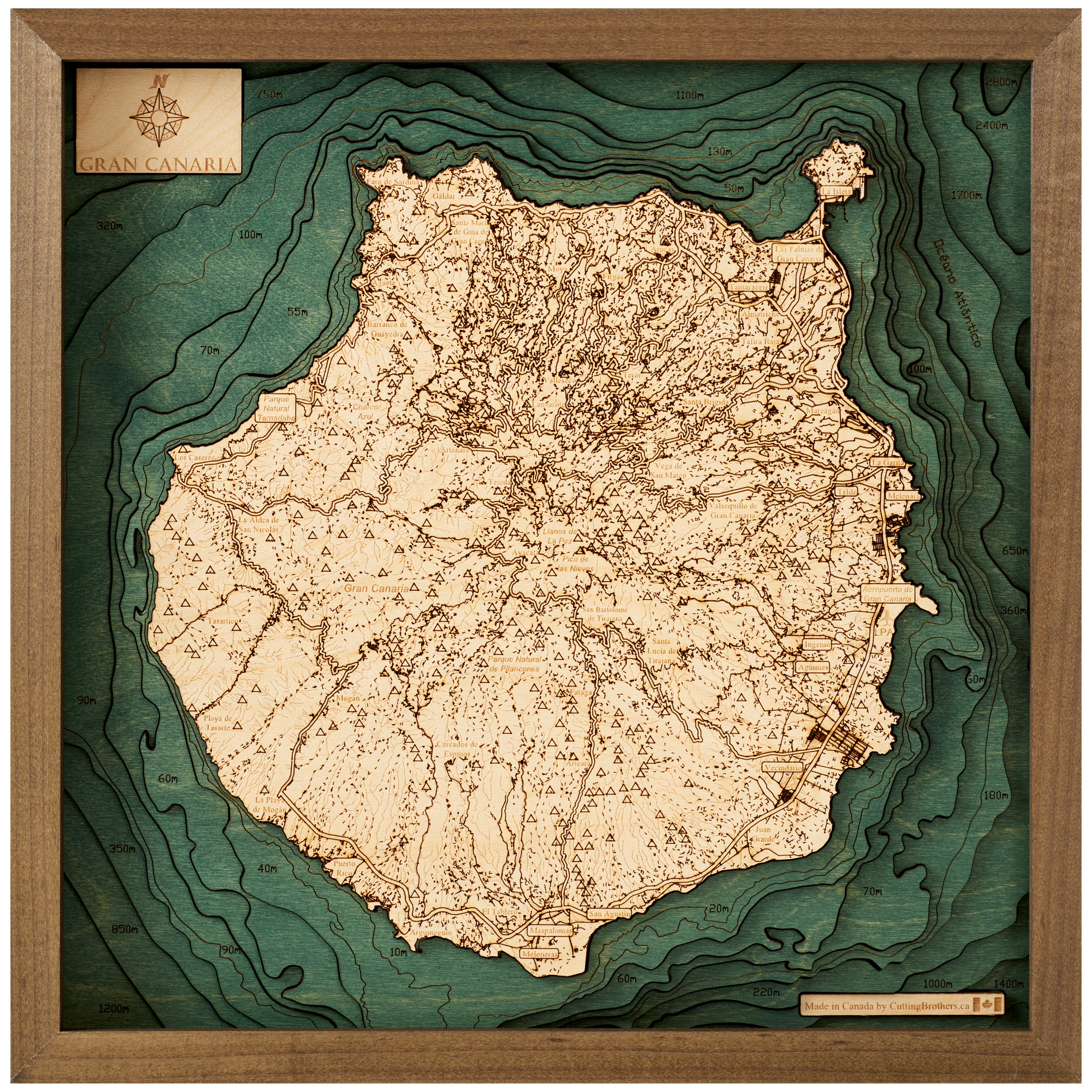 GRAN CANARIA 3D Holz Wandkarte - Version S