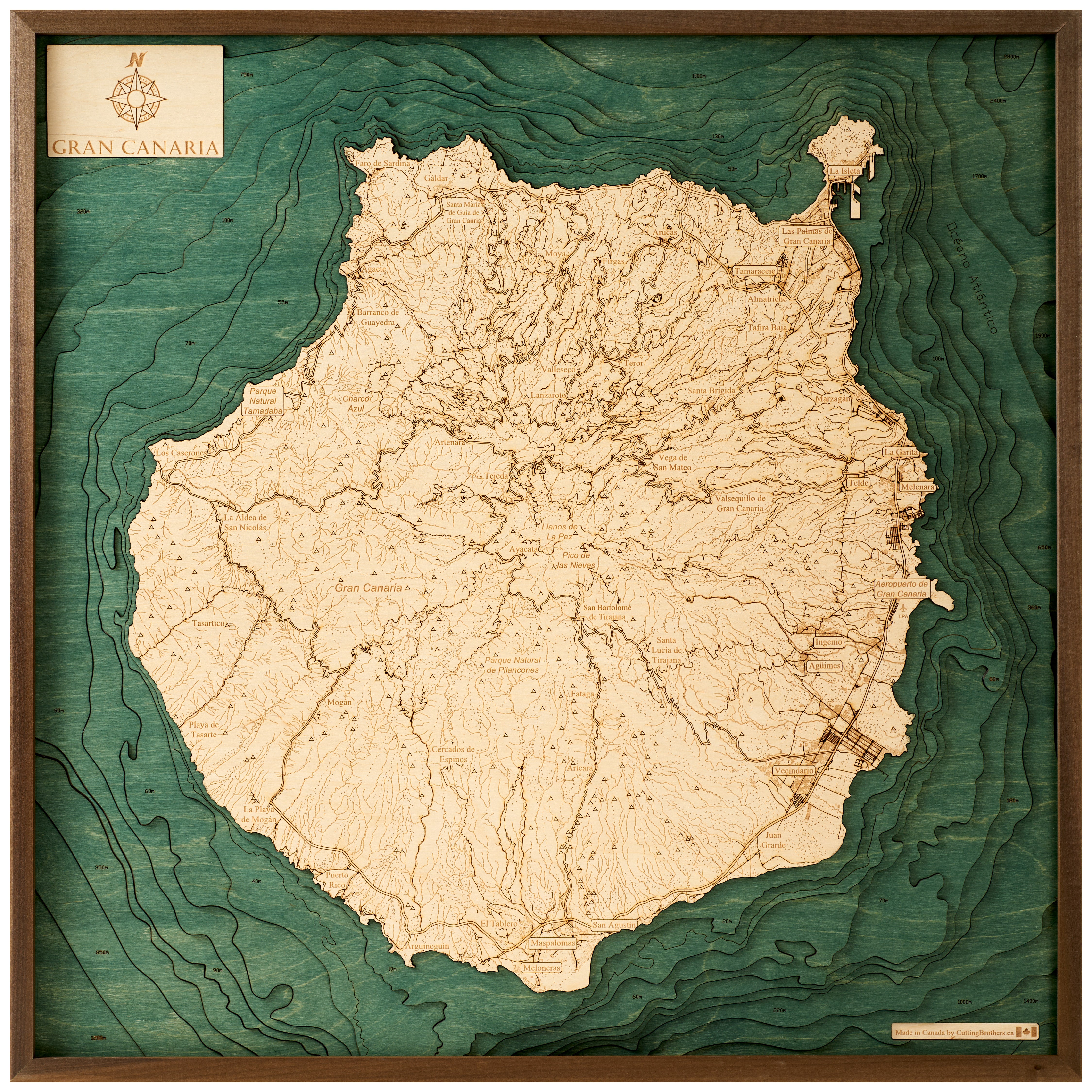 GRAN CANARIA 3D Holz Wandkarte - Version L