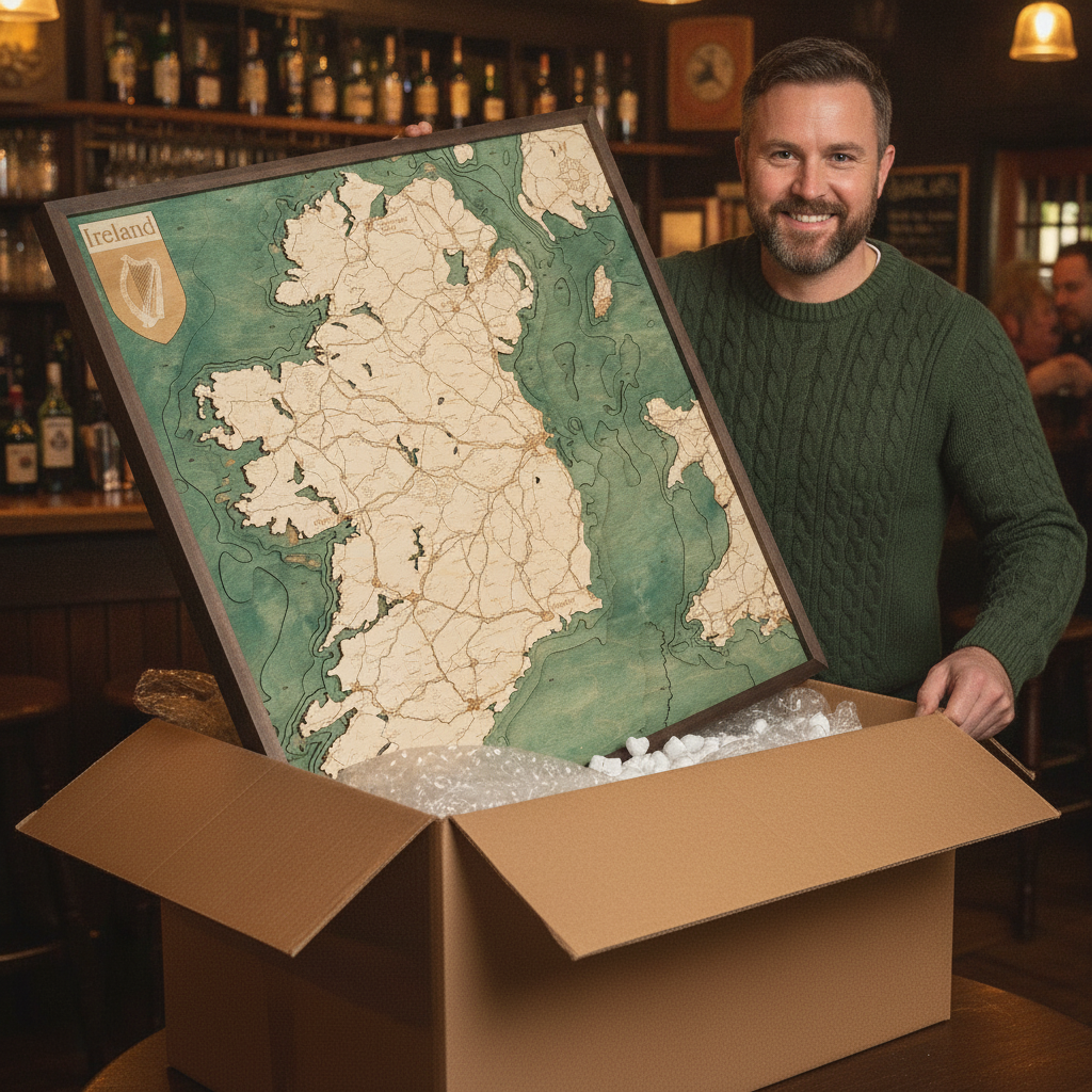 IRLAND 3D Holz Wandkarte - Version L