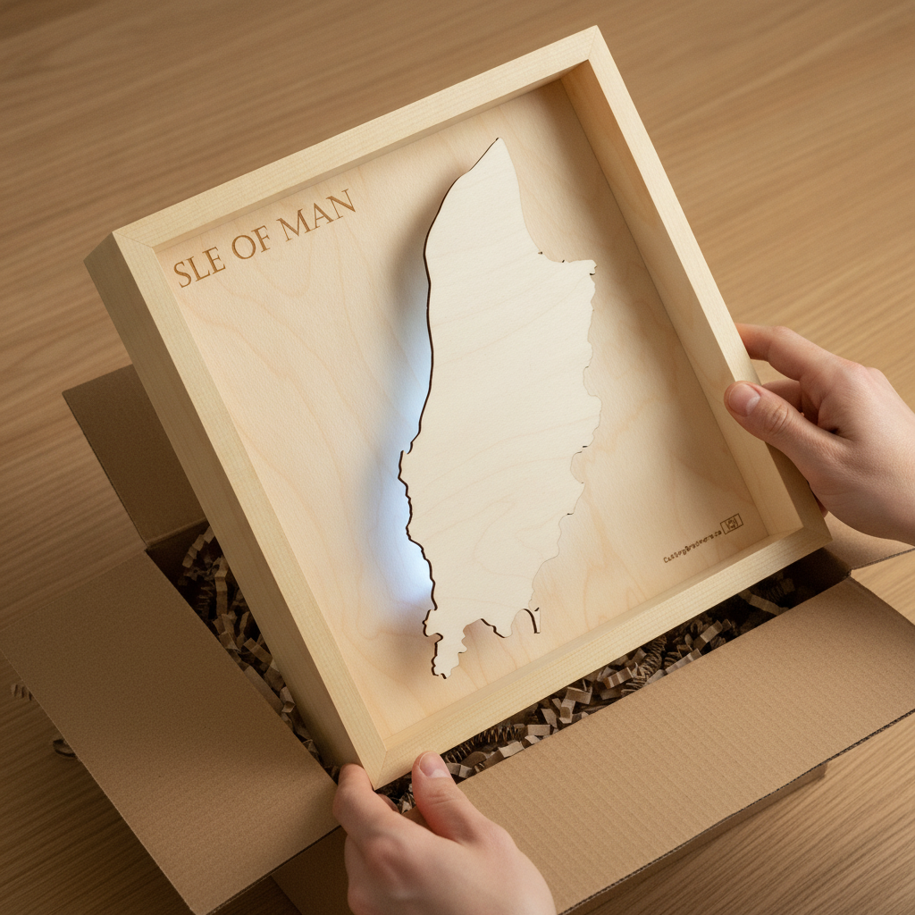 ISLE OF MAN -  3D Holz INSEL LICHT KARTE (LED)