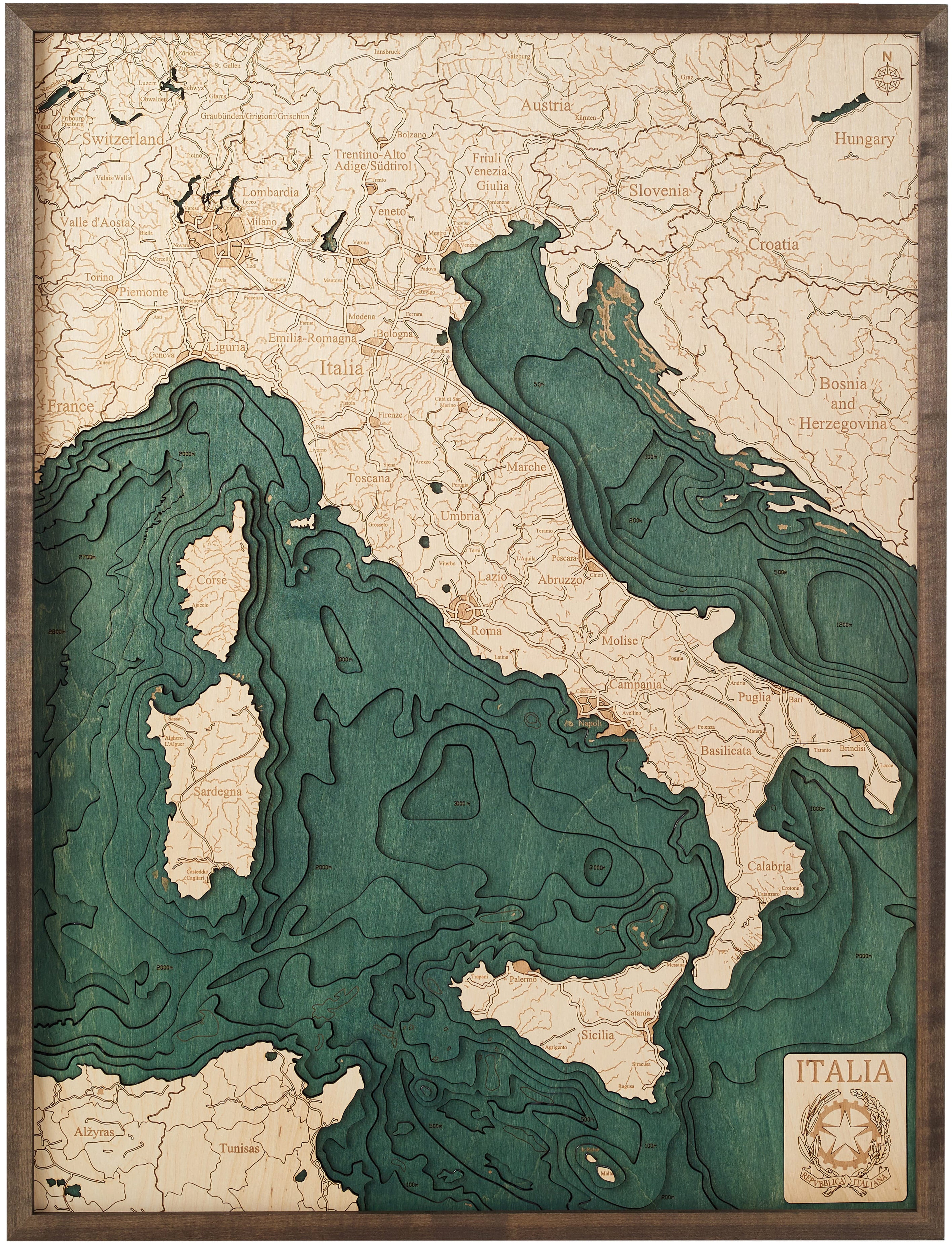 ITALY 3D wooden wall map 