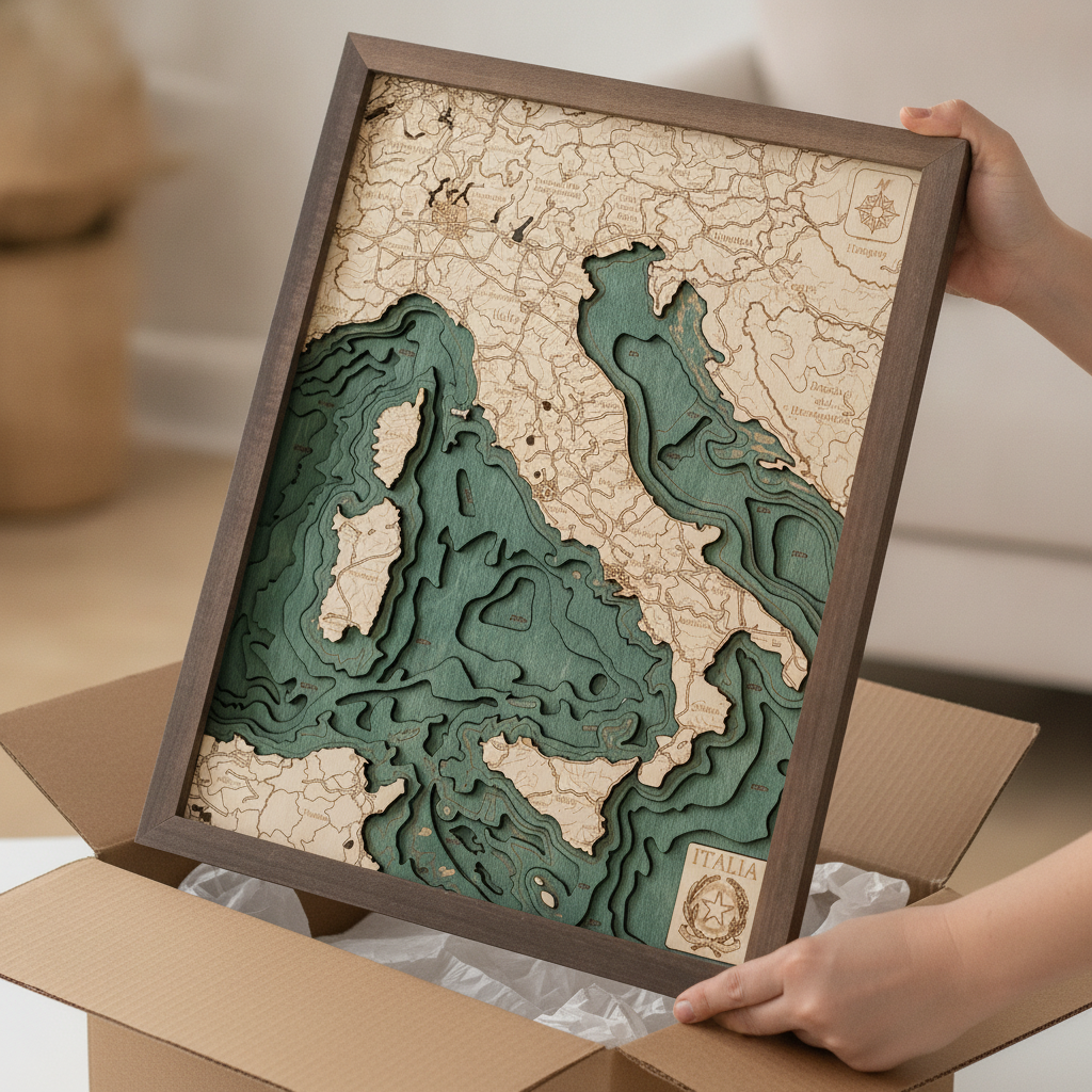 ITALIEN 3D Holz Wandkarte - Version S
