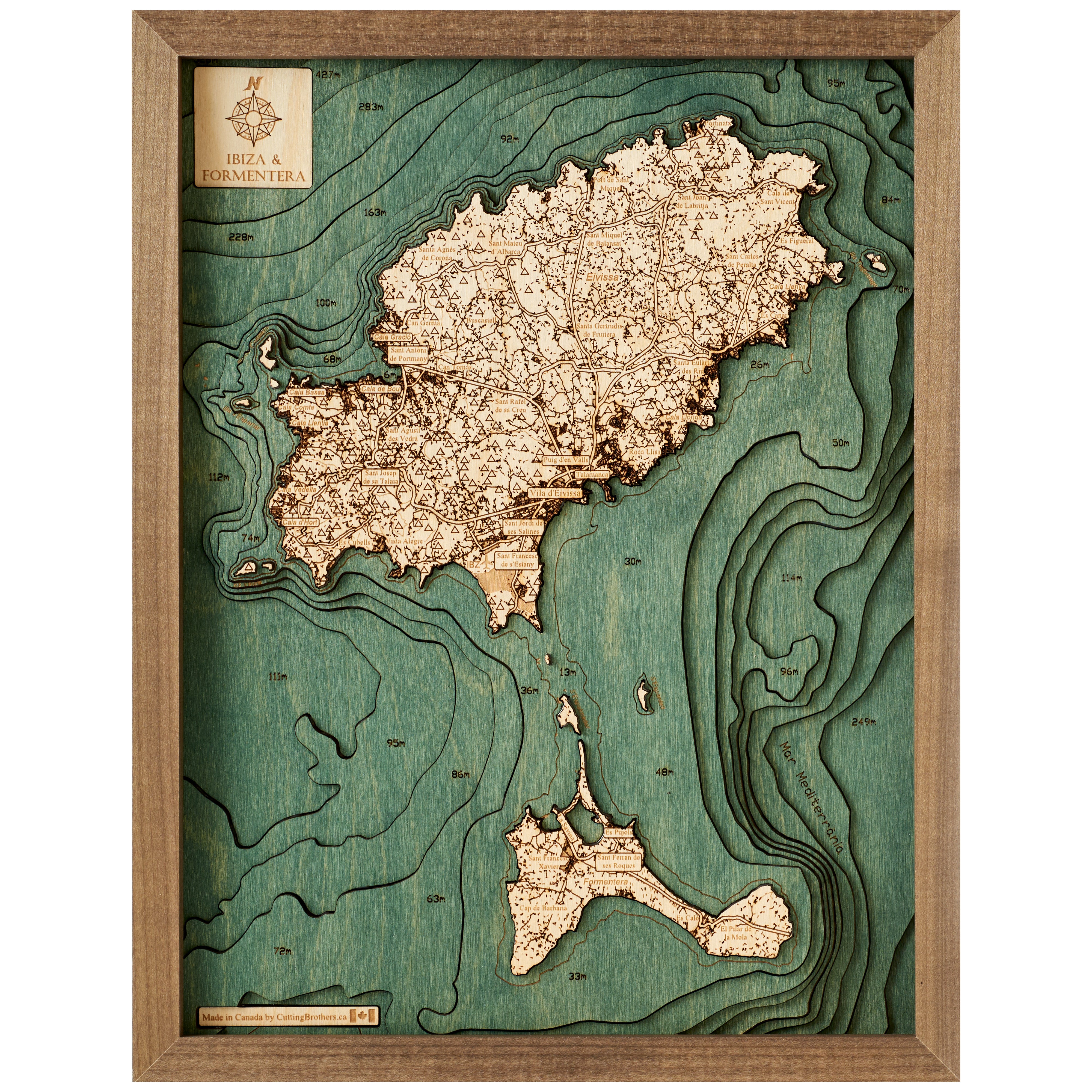 IBIZA/FORMENTERA 3D Holz Wandkarte - Version S