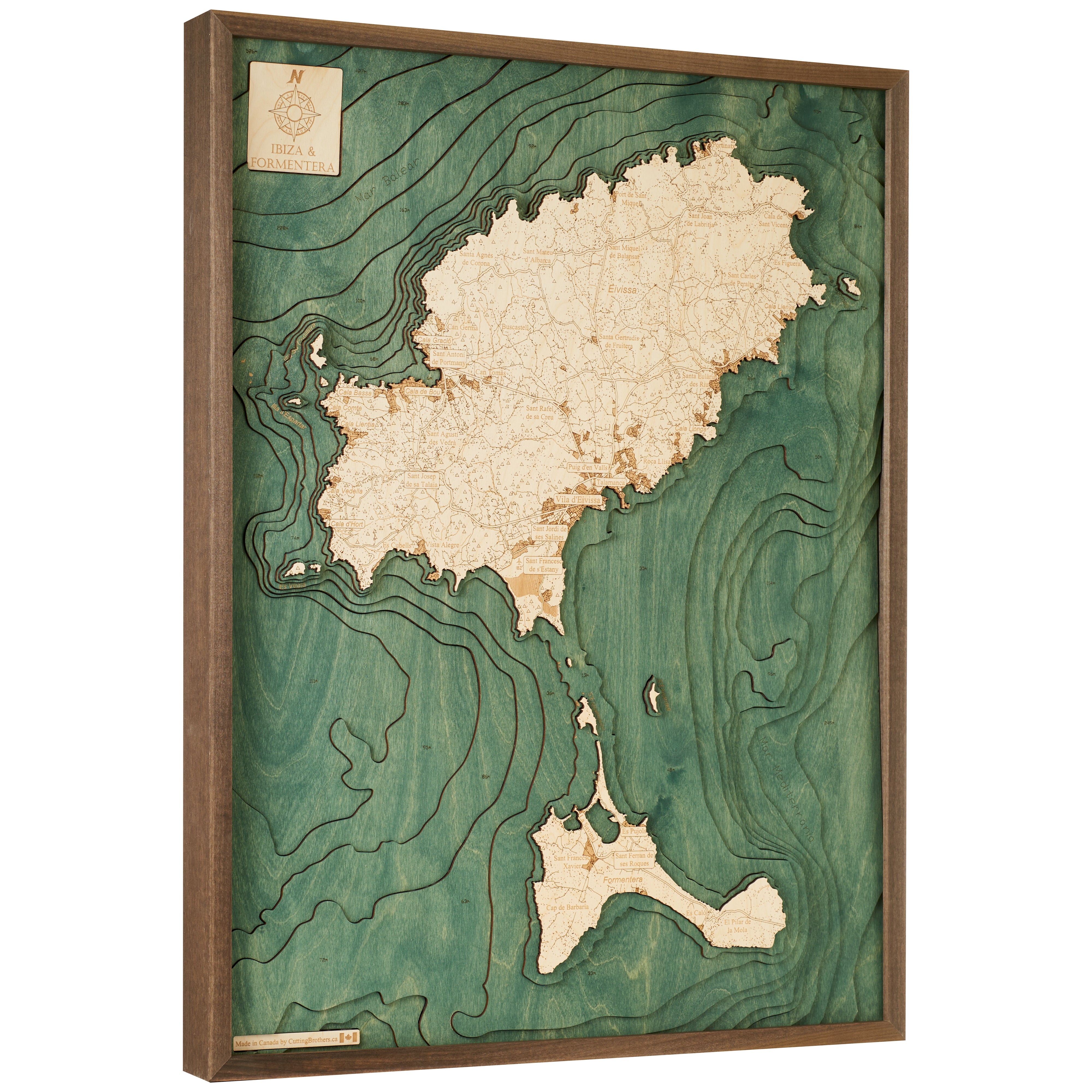 IBIZA/FORMENTERA 3D Holz Wandkarte - Version L