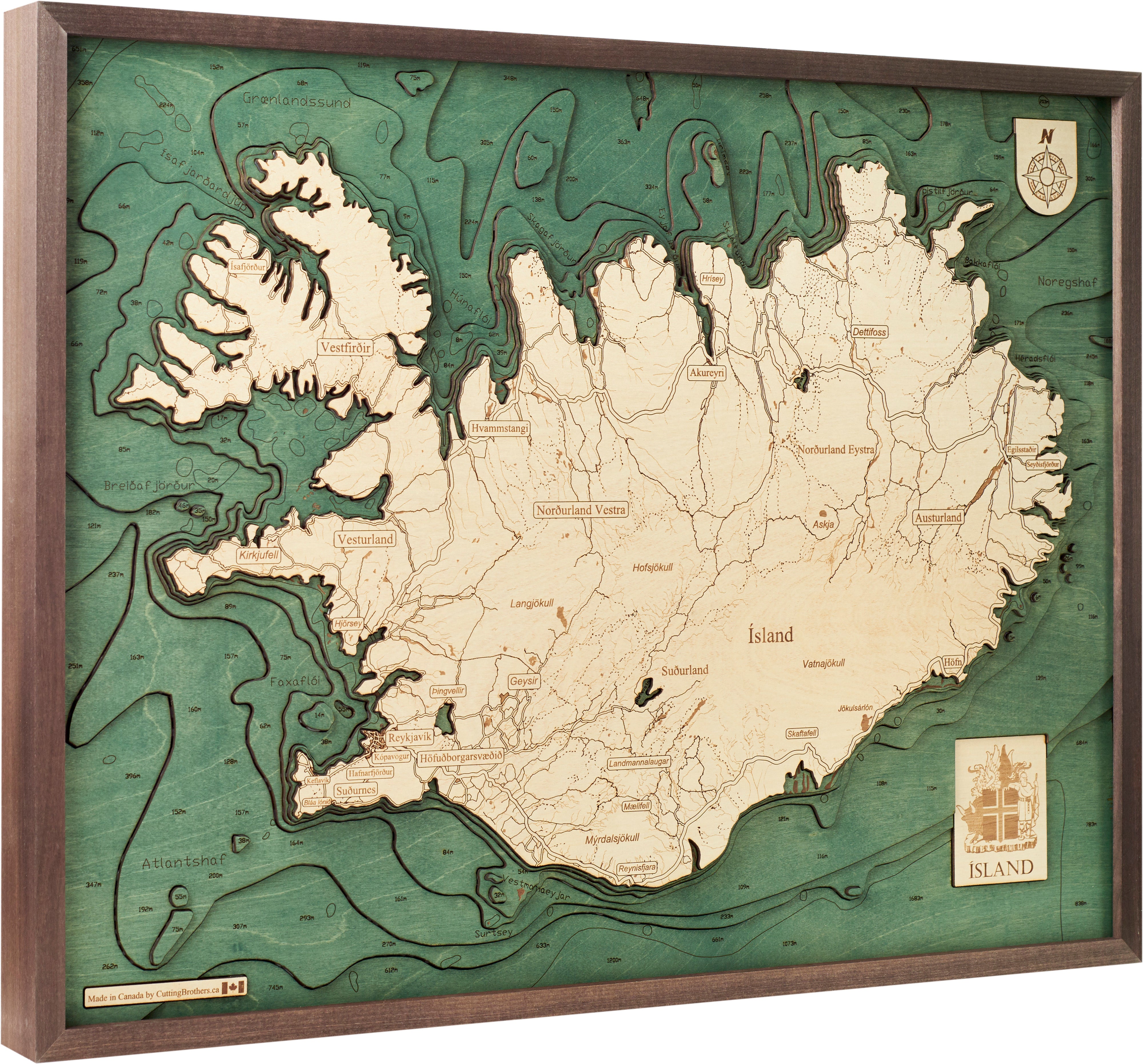 ISLAND 3D Holz Wandkarte - Version L