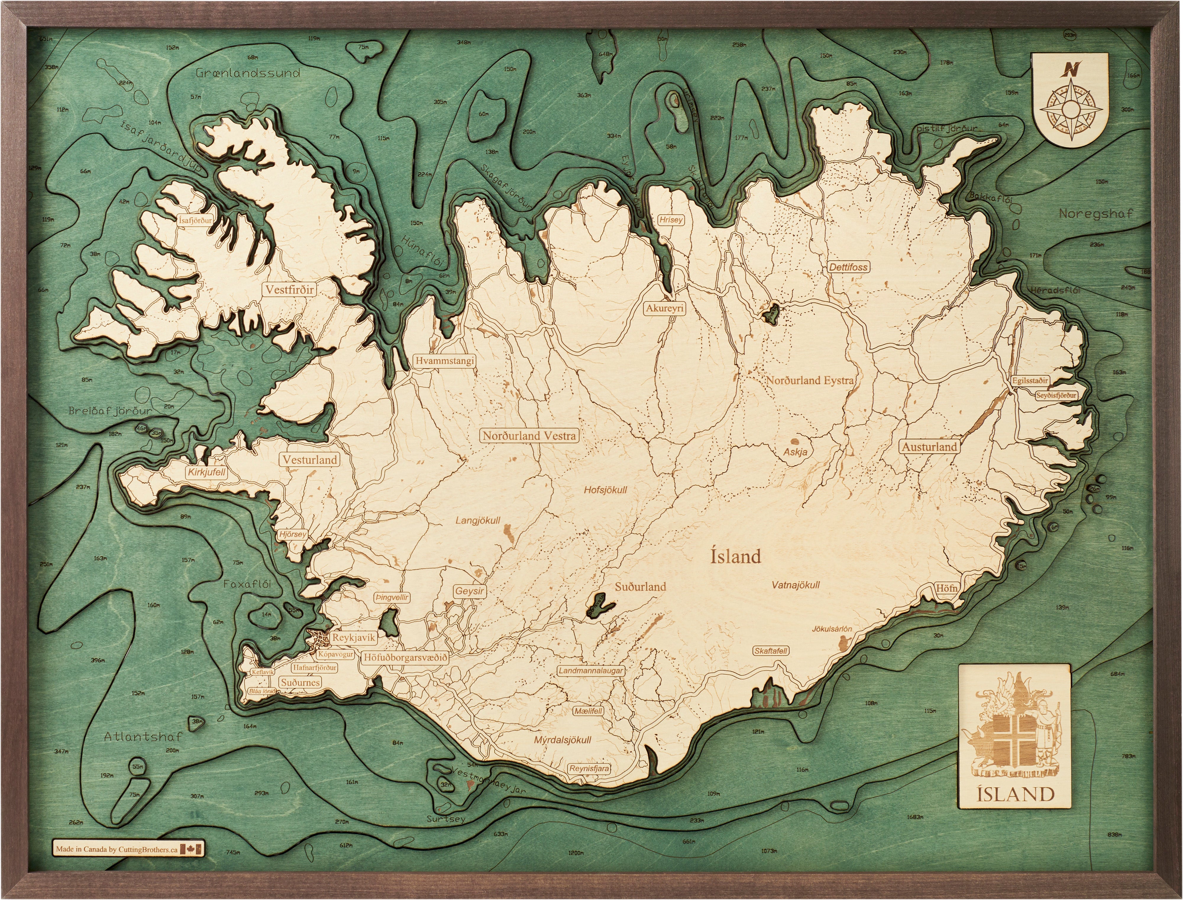 ISLAND 3D Wooden Wall Map - Version L 