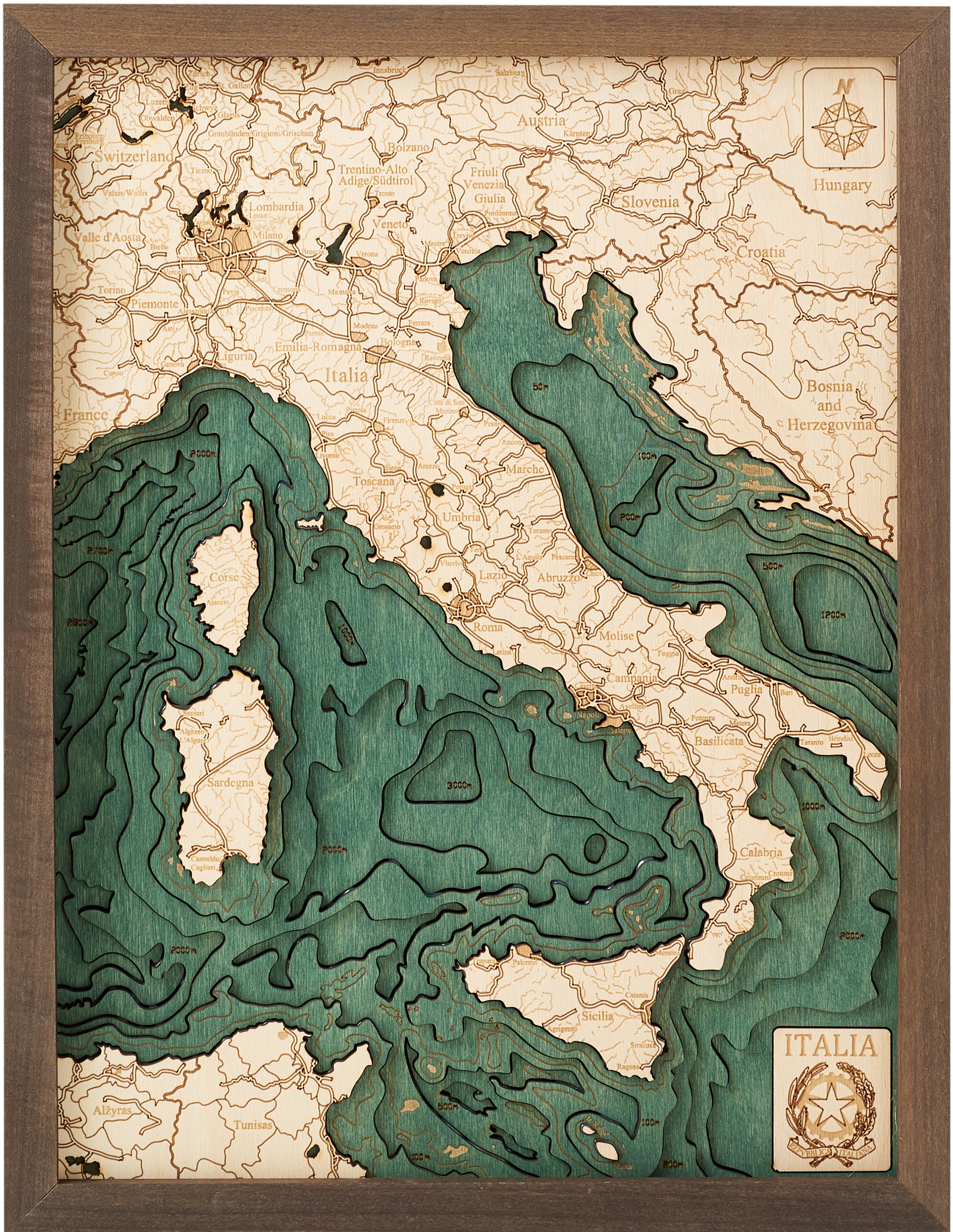 ITALIEN 3D Holz Wandkarte - Version S