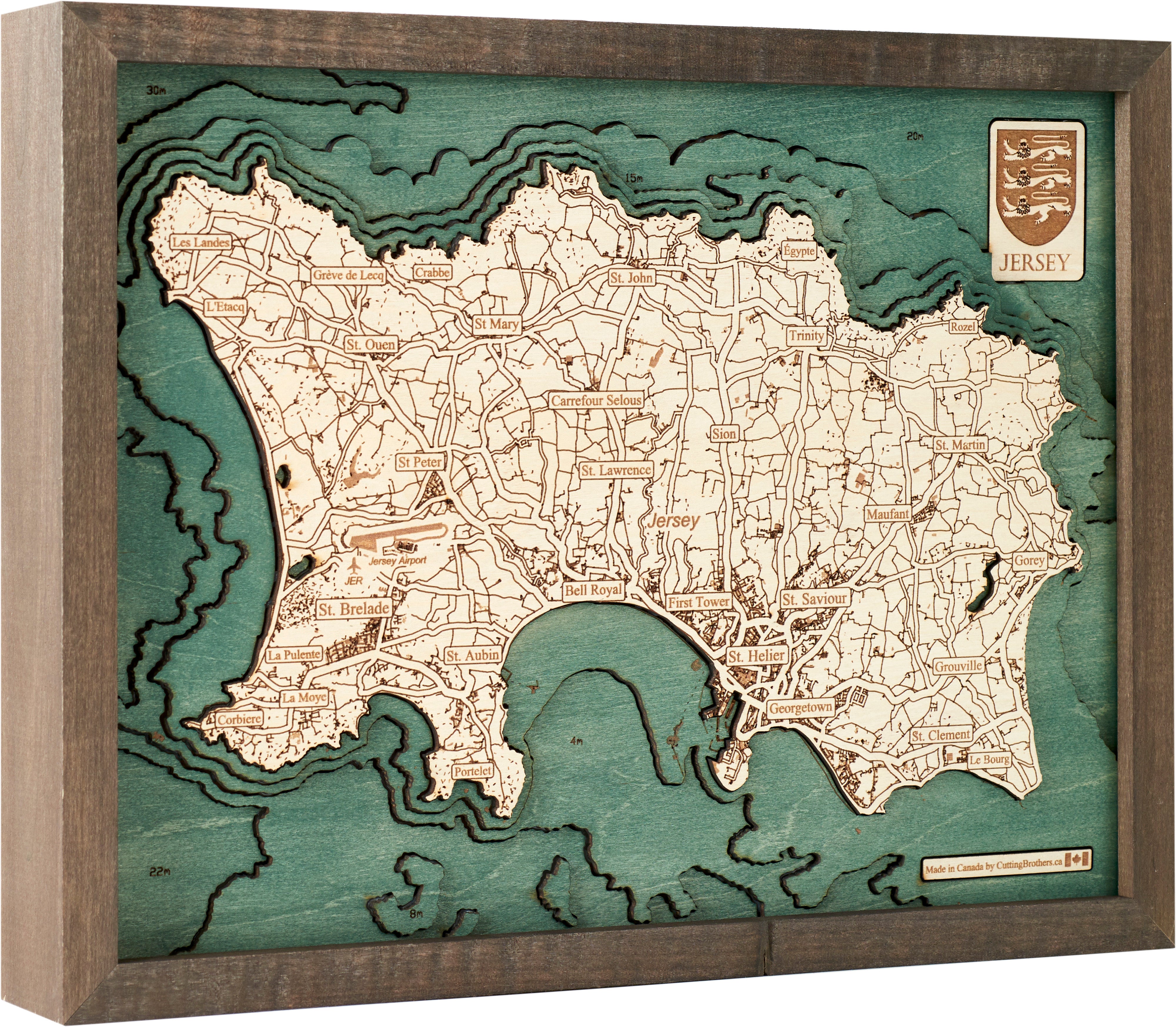 JERSEY 3D Holz Wandkarte - Version S