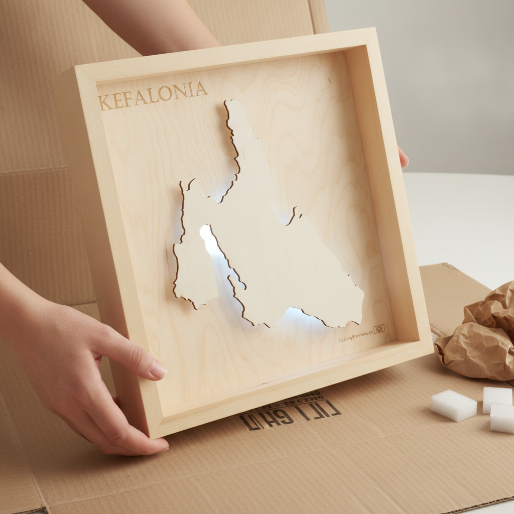 KEFALONIA -  3D Holz INSEL LICHT KARTE (LED)
