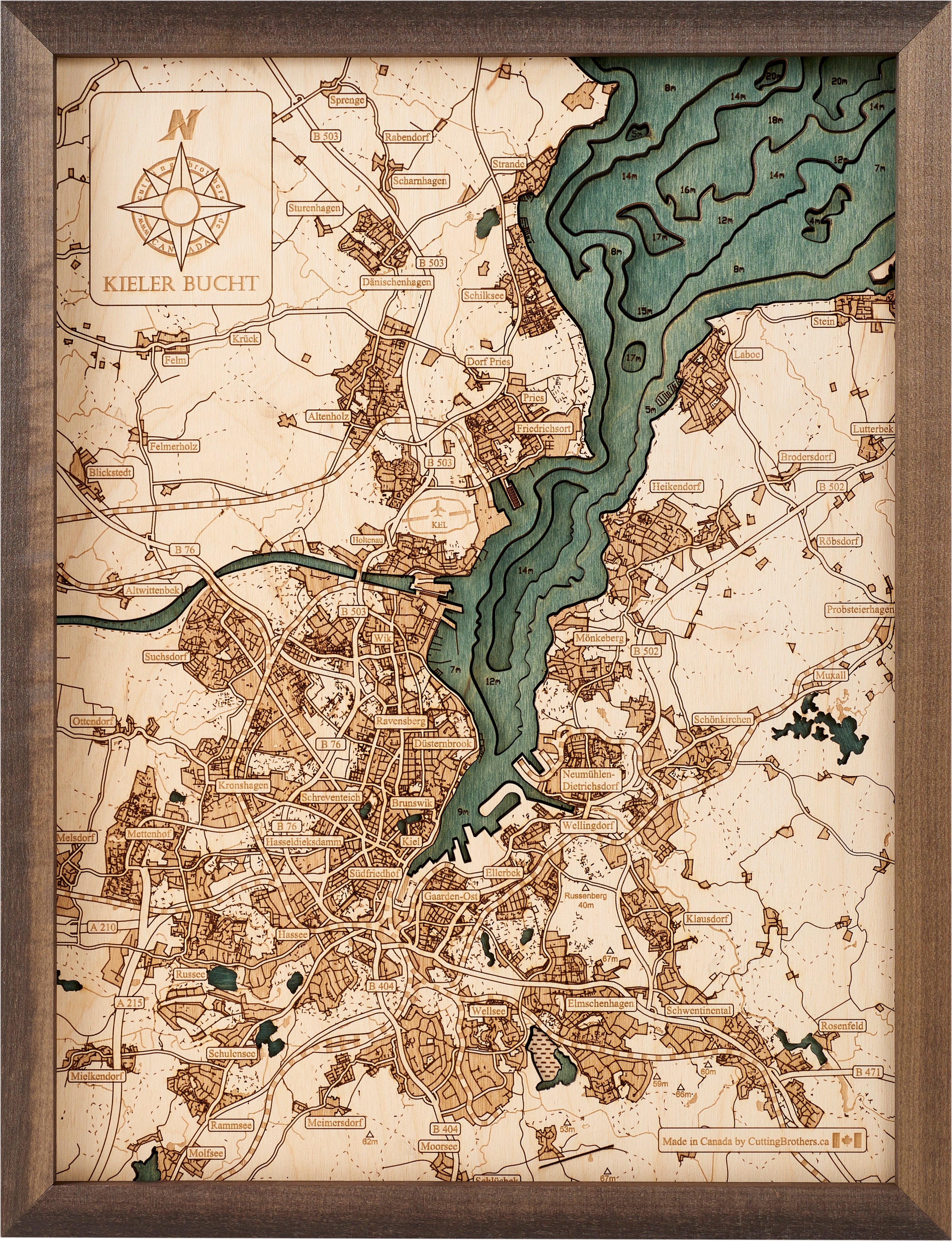 BAY OF KIEL 3D wooden wall map - version S 