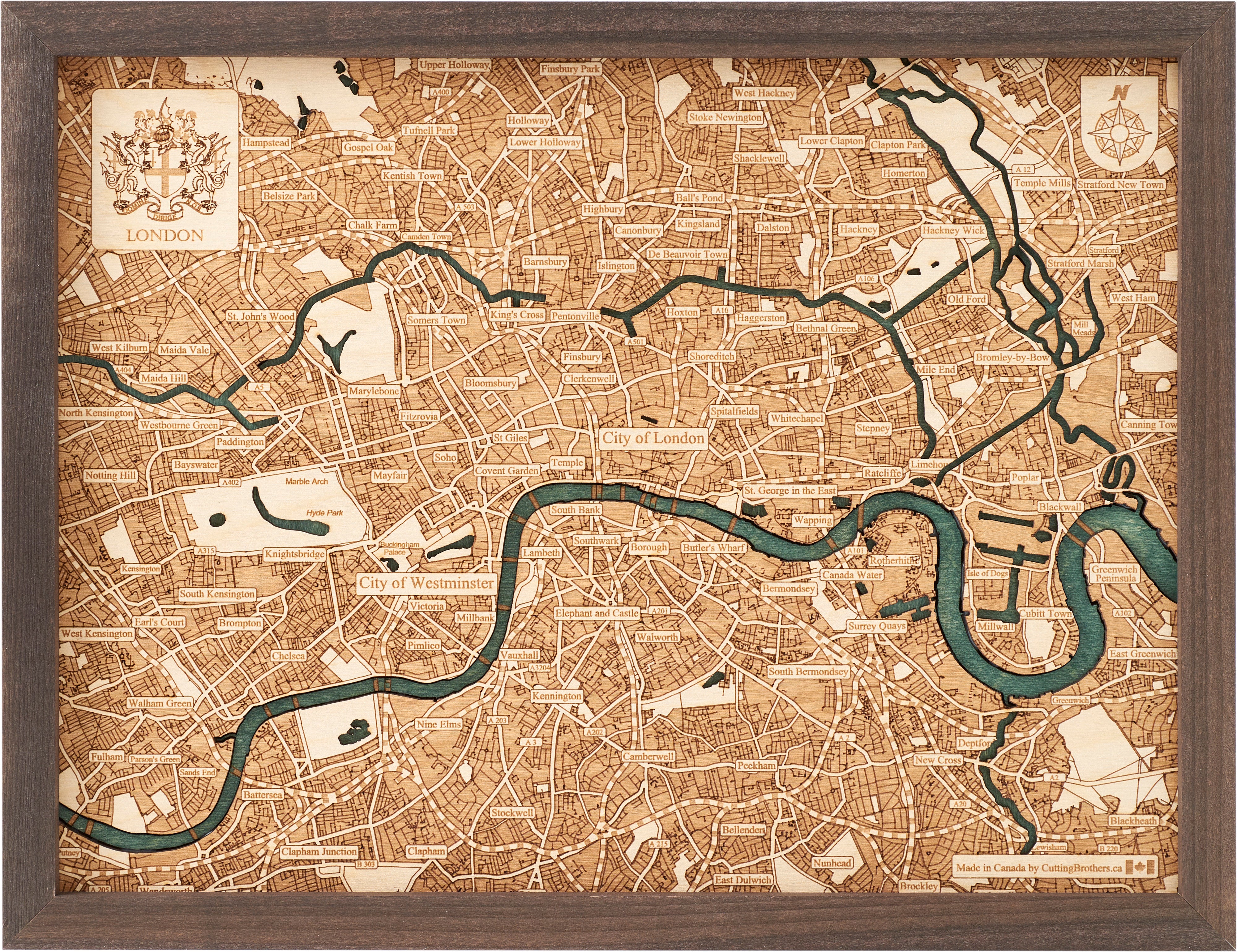 LONDON 3D Holz Wandkarte - Version S