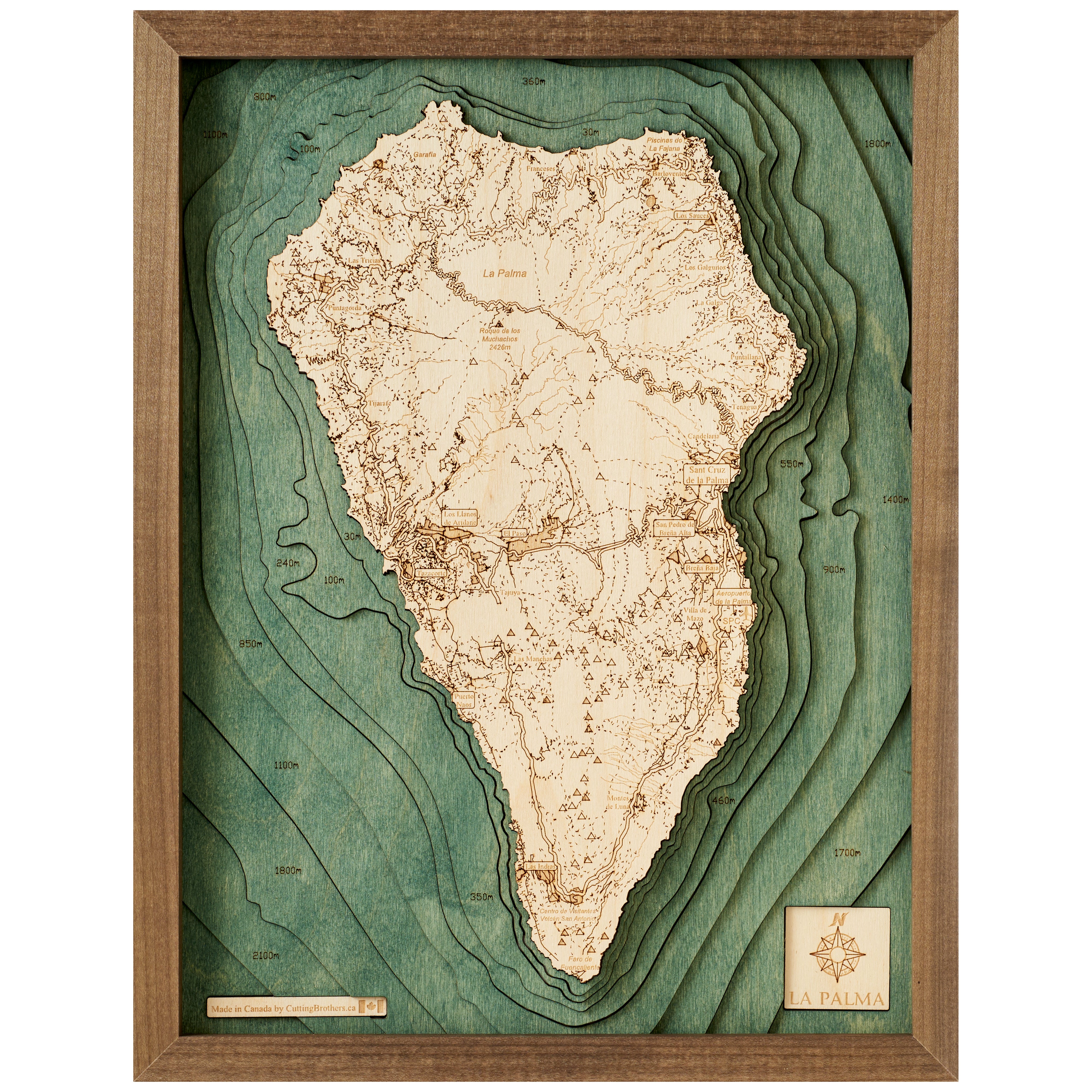 LA PALMA 3D Holz Wandkarte - Version S