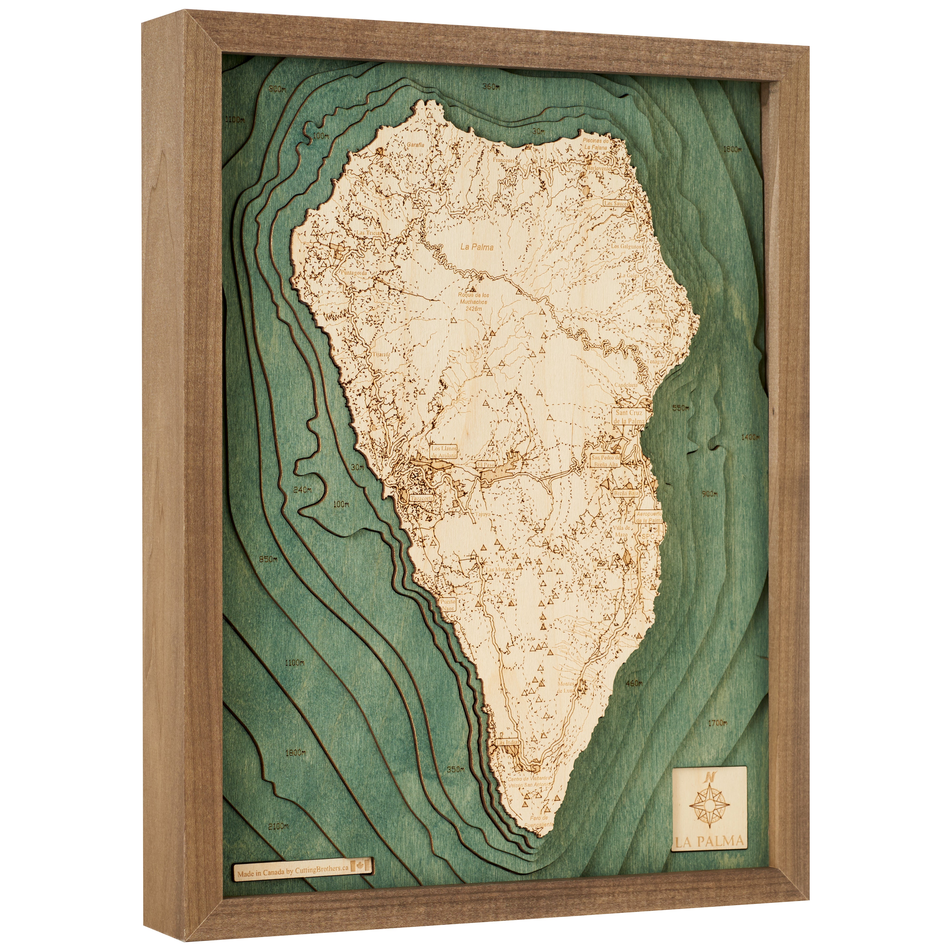 LA PALMA 3D Holz Wandkarte - Version S