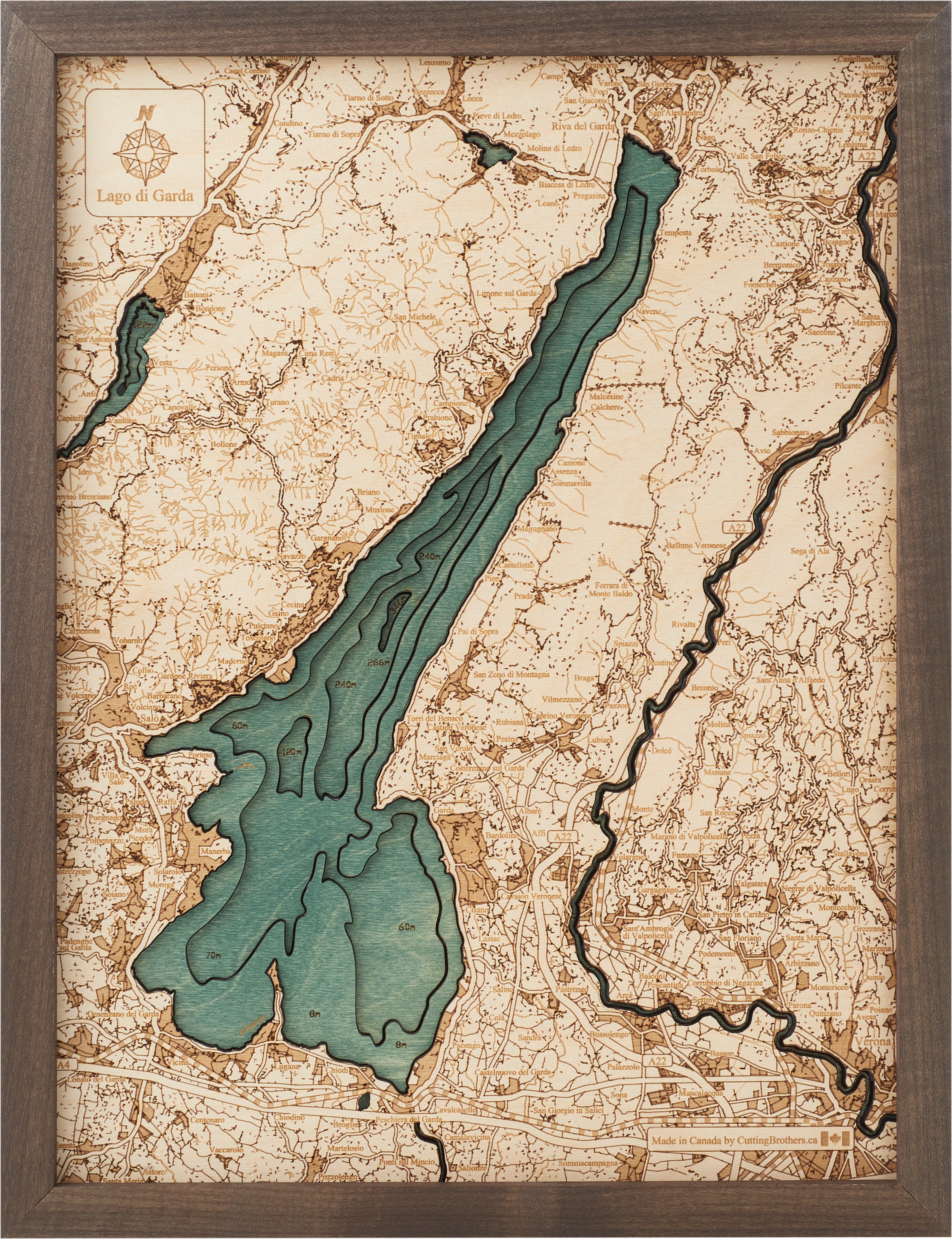 LAKE GARDA 3D Wooden Wall Map - Version S 