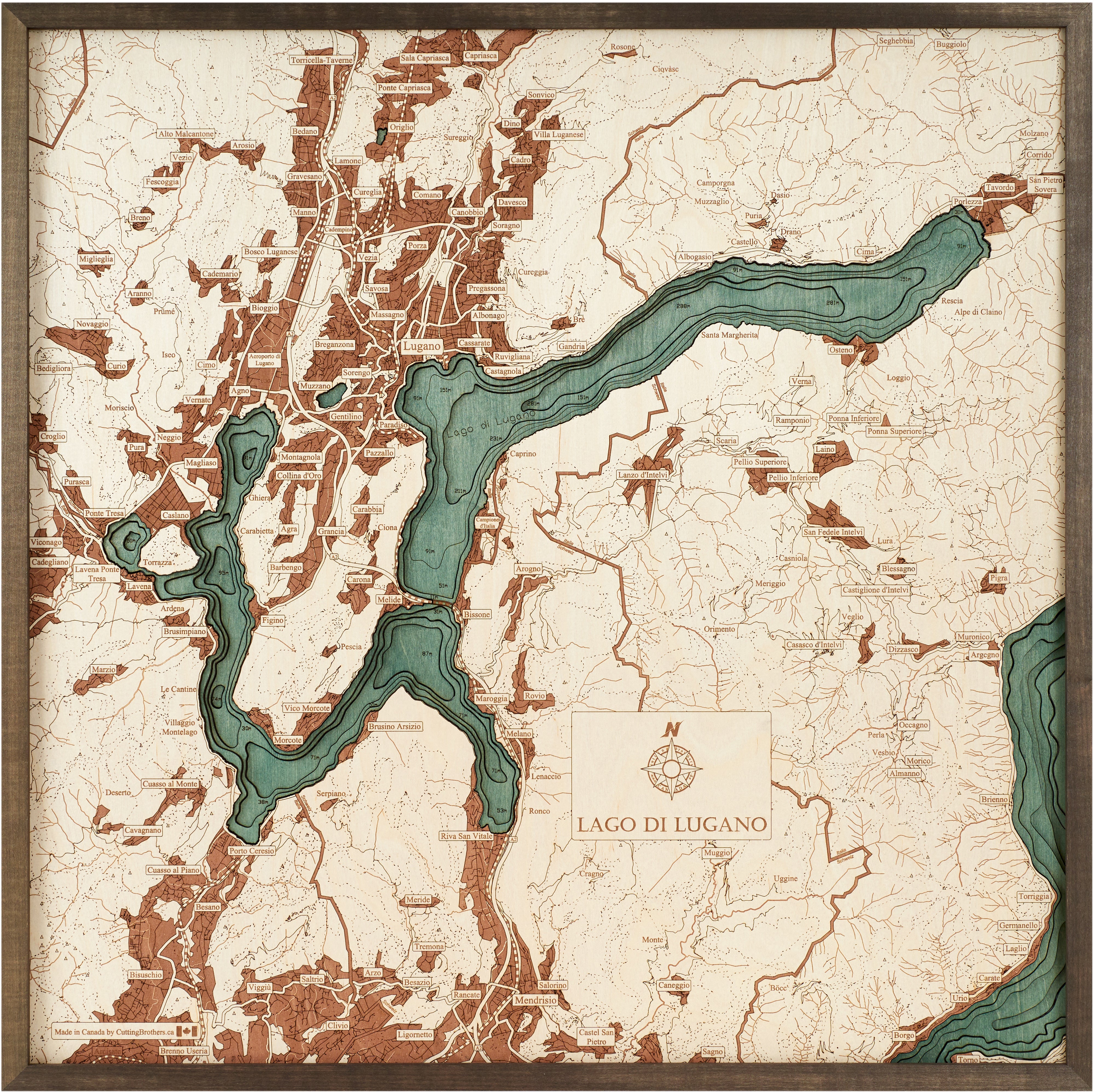 LUGAN LAKE 3D wooden wall map - version L