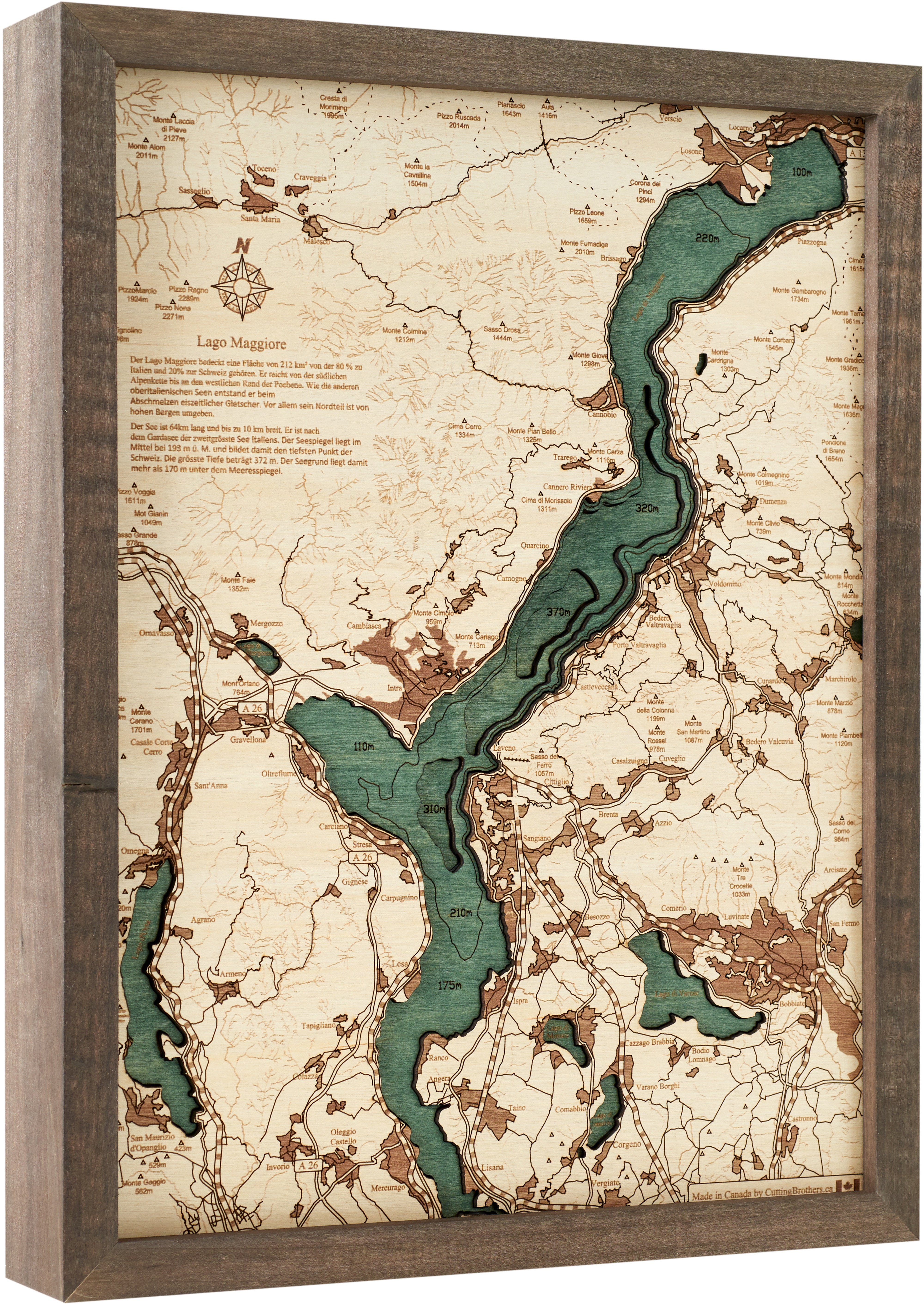 LAGO MAGGIORE - 3D wooden wall map - version S